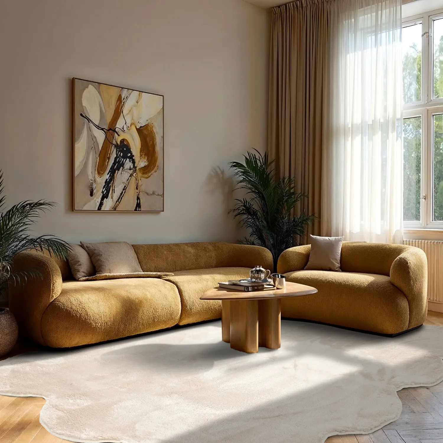 Bølget ryeteppe - Aranga Super Soft Fur (beige)