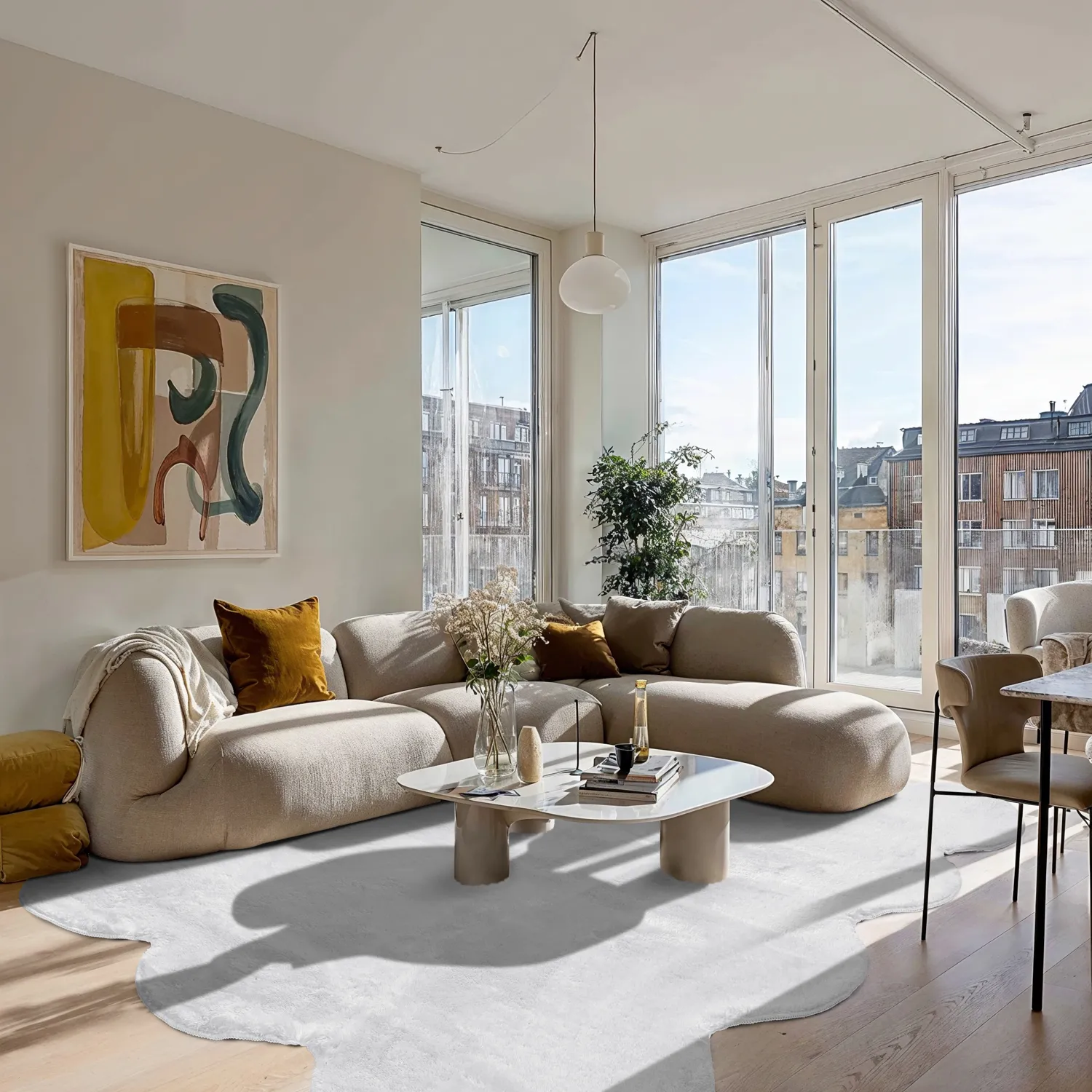 Bølget ryeteppe - Aranga Super Soft Fur (hvit)