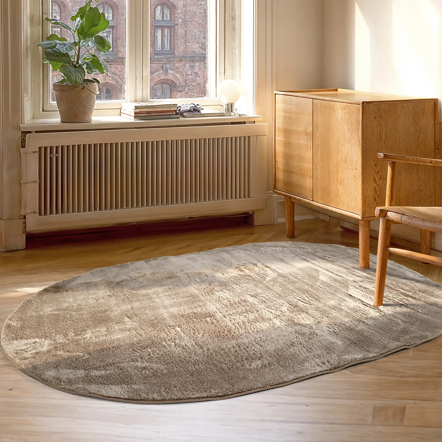 Ovalt ryeteppe - Aranga Super Soft Fur (brun)