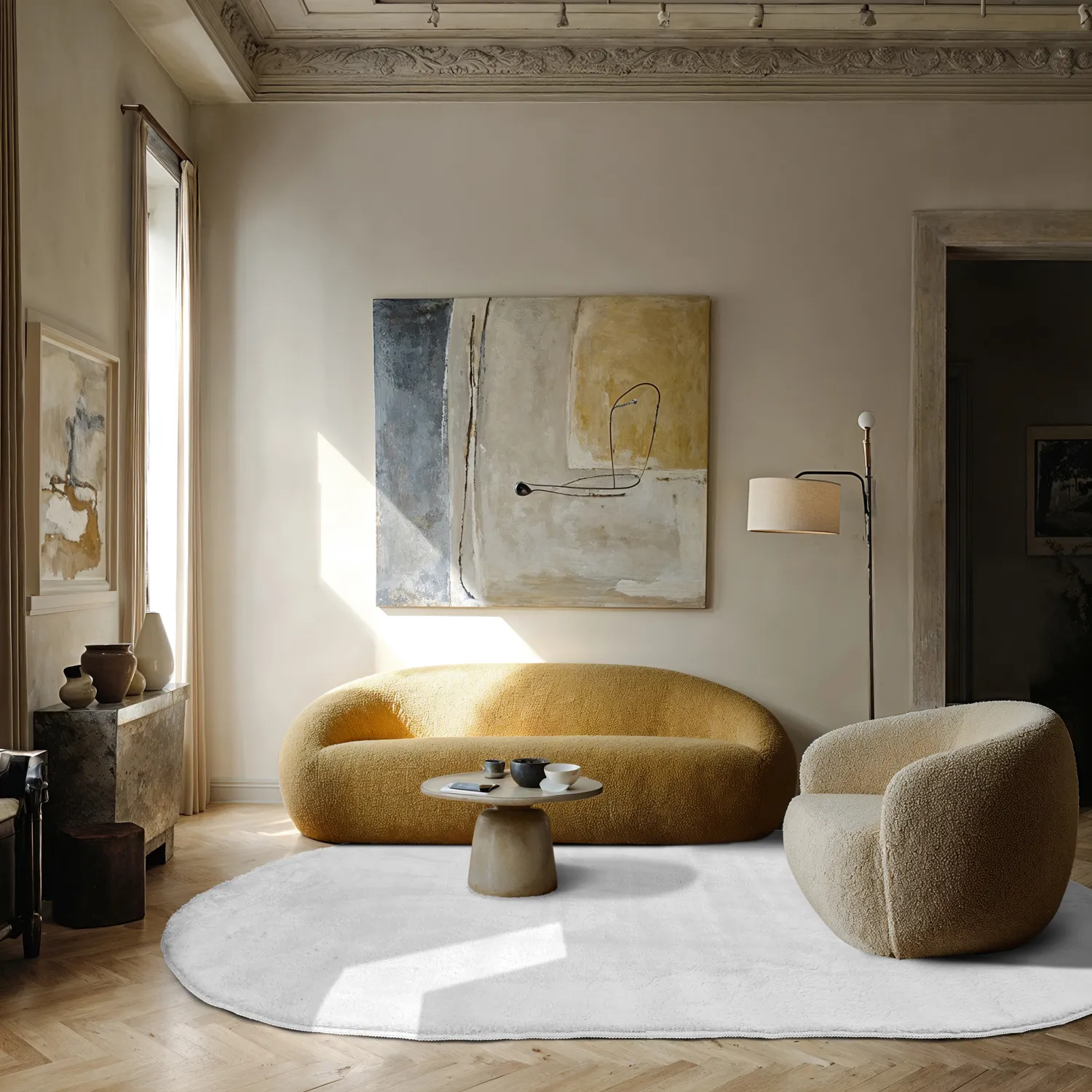 Ovalt ryeteppe - Aranga Super Soft Fur (hvit)