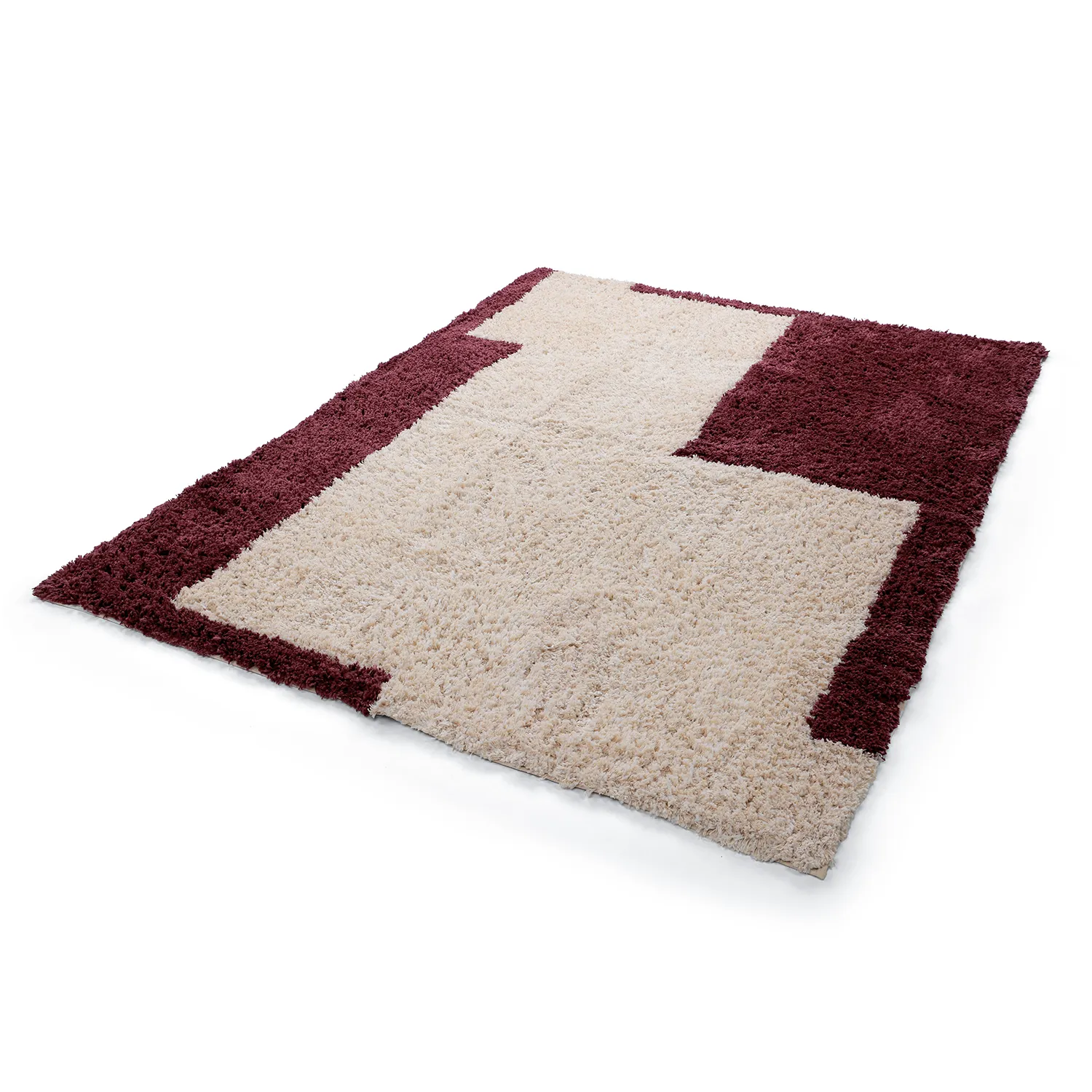Ryetepper - Begur Natural Cotton Shaggy (offwhite/vinrød)