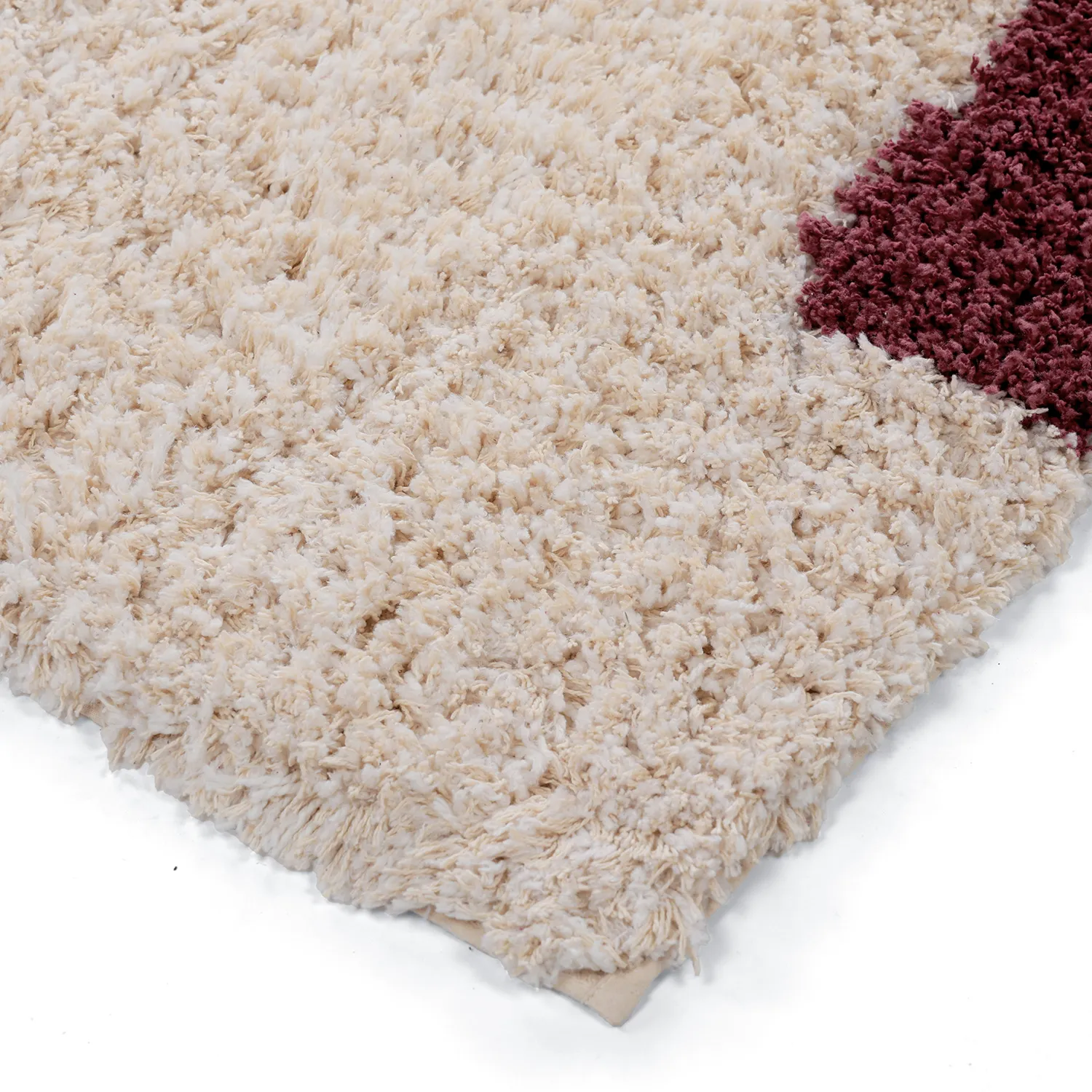 Ryetepper - Begur Natural Cotton Shaggy (offwhite/vinrød)