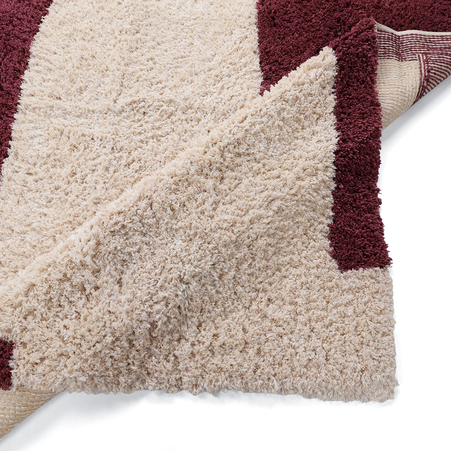 Ryetepper - Begur Natural Cotton Shaggy (offwhite/vinrød)
