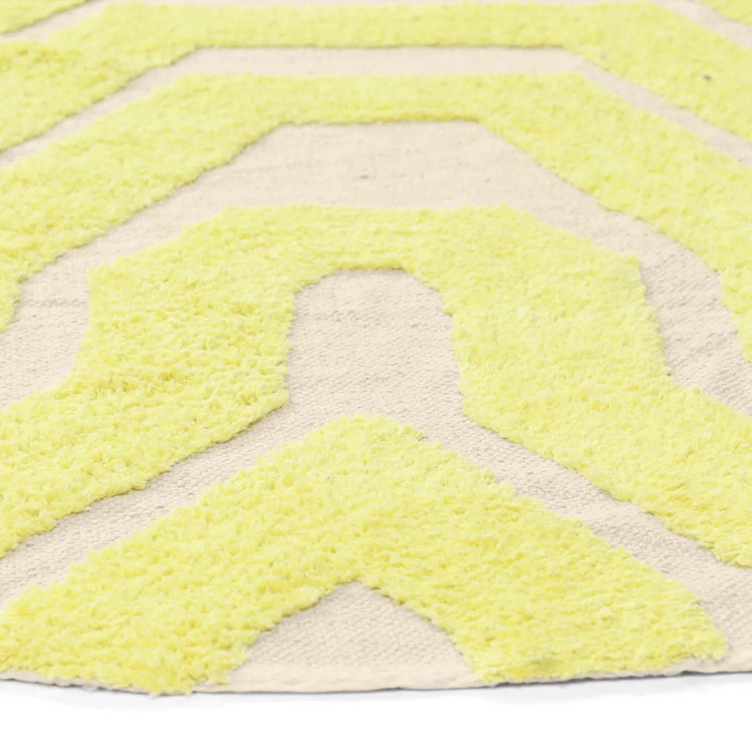 Rundt teppe - Callista Natural Cotton Shaggy (gul)