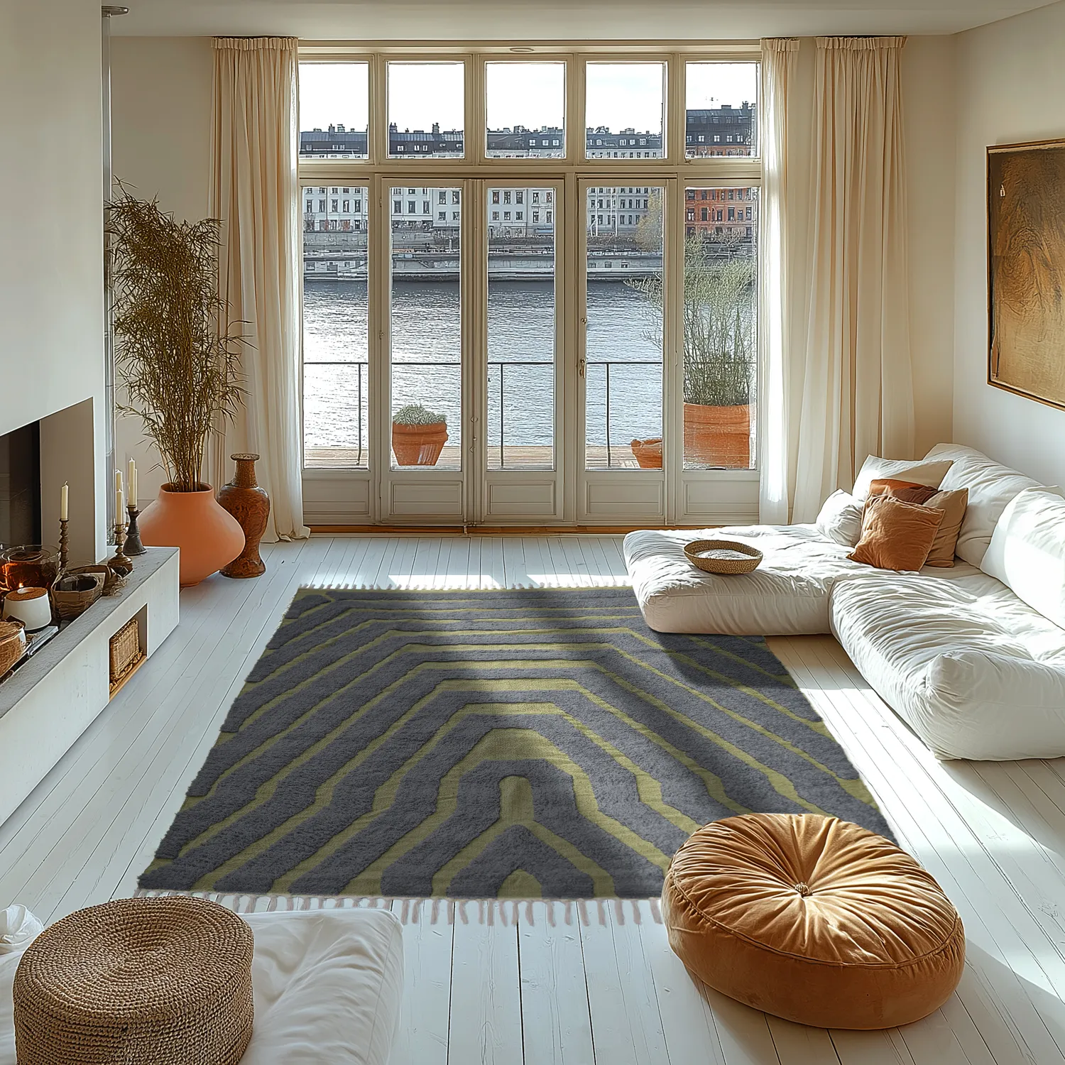Ryetepper - Callista Natural Cotton Shaggy (svart/grønn)