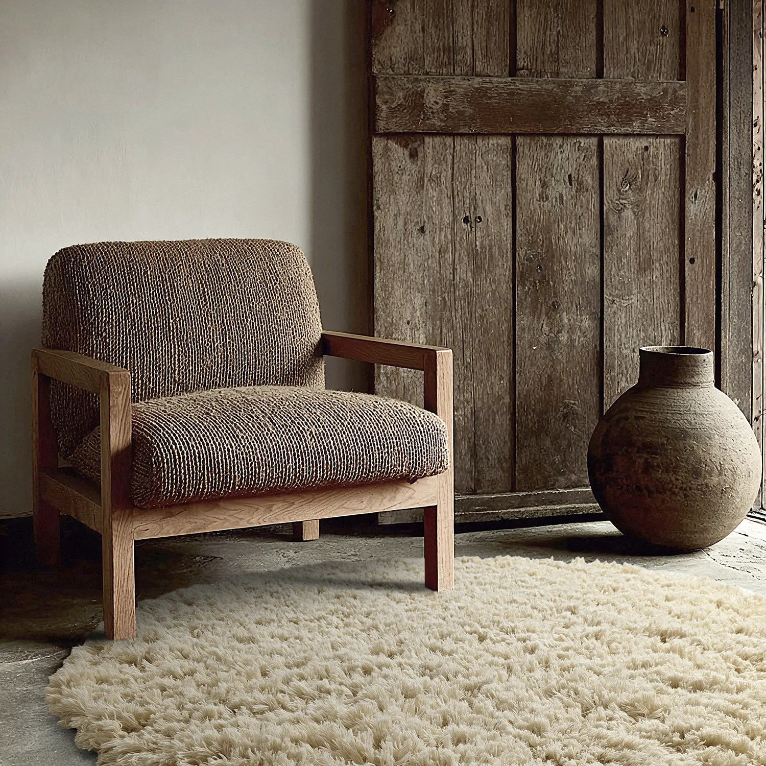 Rundt teppe - Fassale Hand Woven Wool Shaggy (krem)