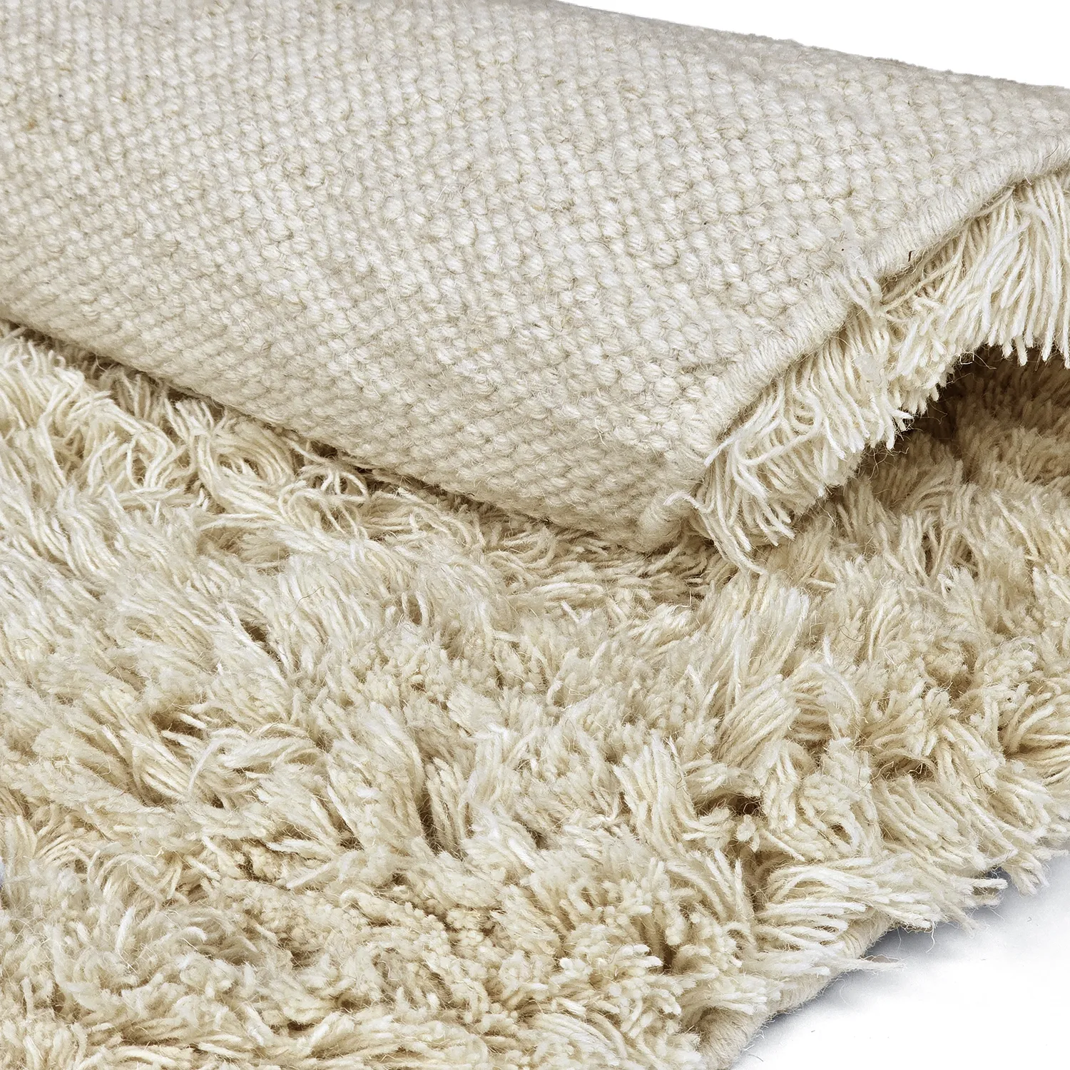 Rundt teppe - Fassale Hand Woven Wool Shaggy (krem)
