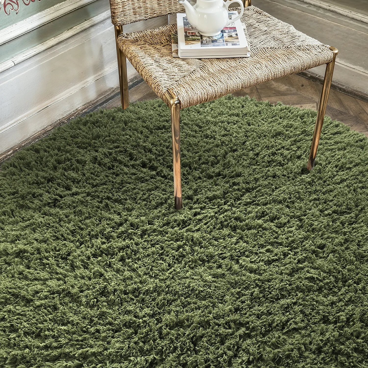 Rundt teppe - Fassale Hand Woven Wool Shaggy (mosegrønn)