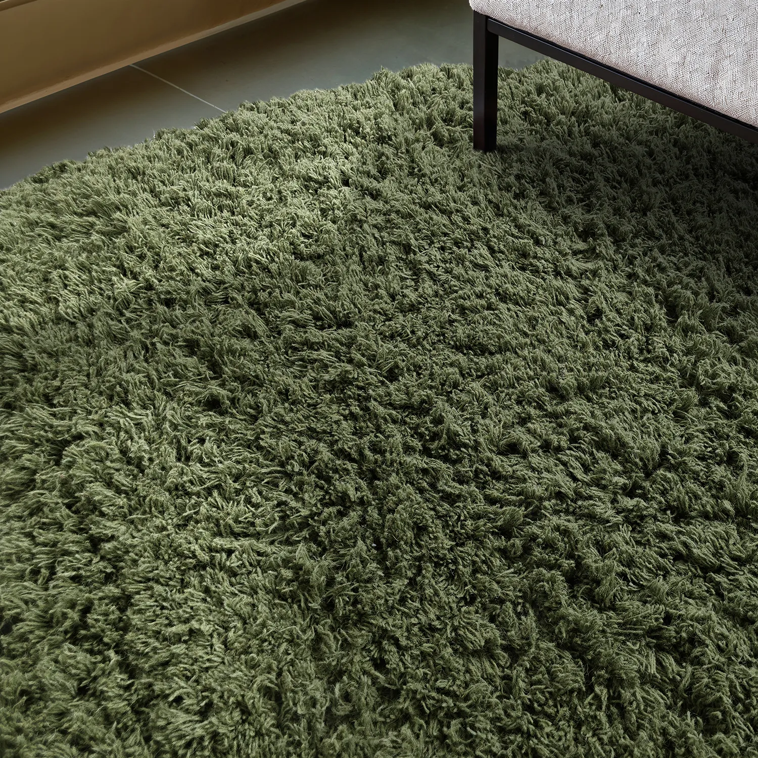Rundt teppe - Fassale Hand Woven Wool Shaggy (mosegrønn)