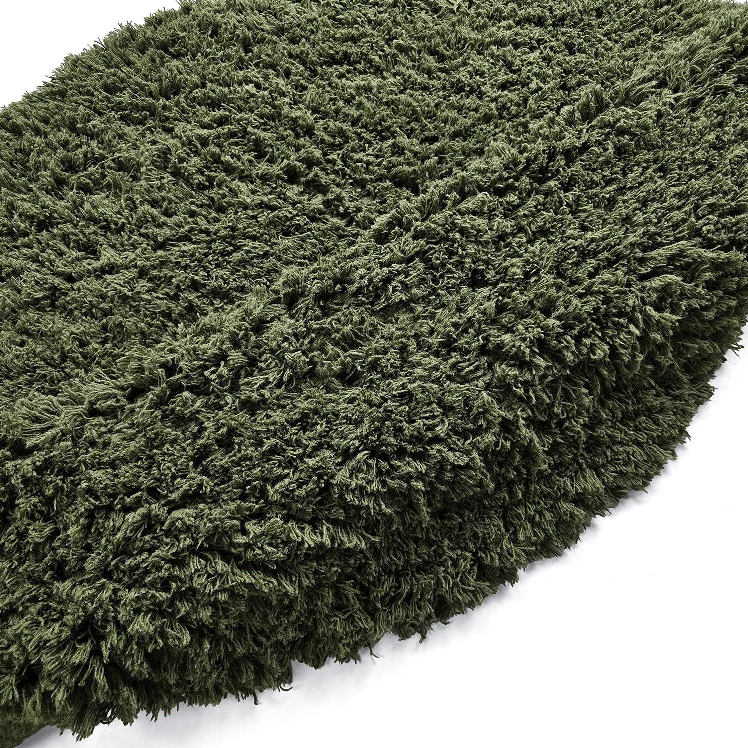 Rundt teppe - Fassale Hand Woven Wool Shaggy (mosegrønn)