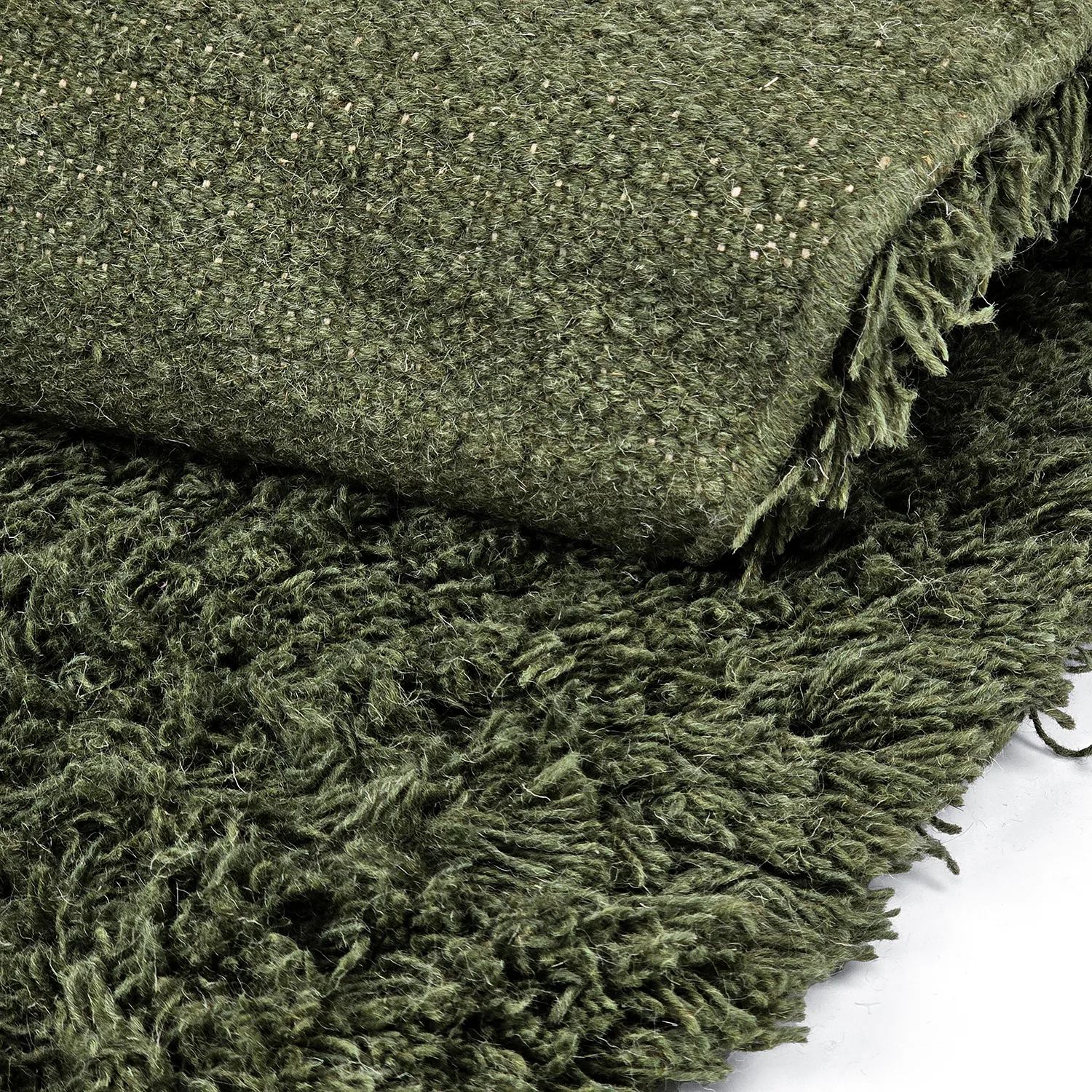 Rundt teppe - Fassale Hand Woven Wool Shaggy (mosegrønn)