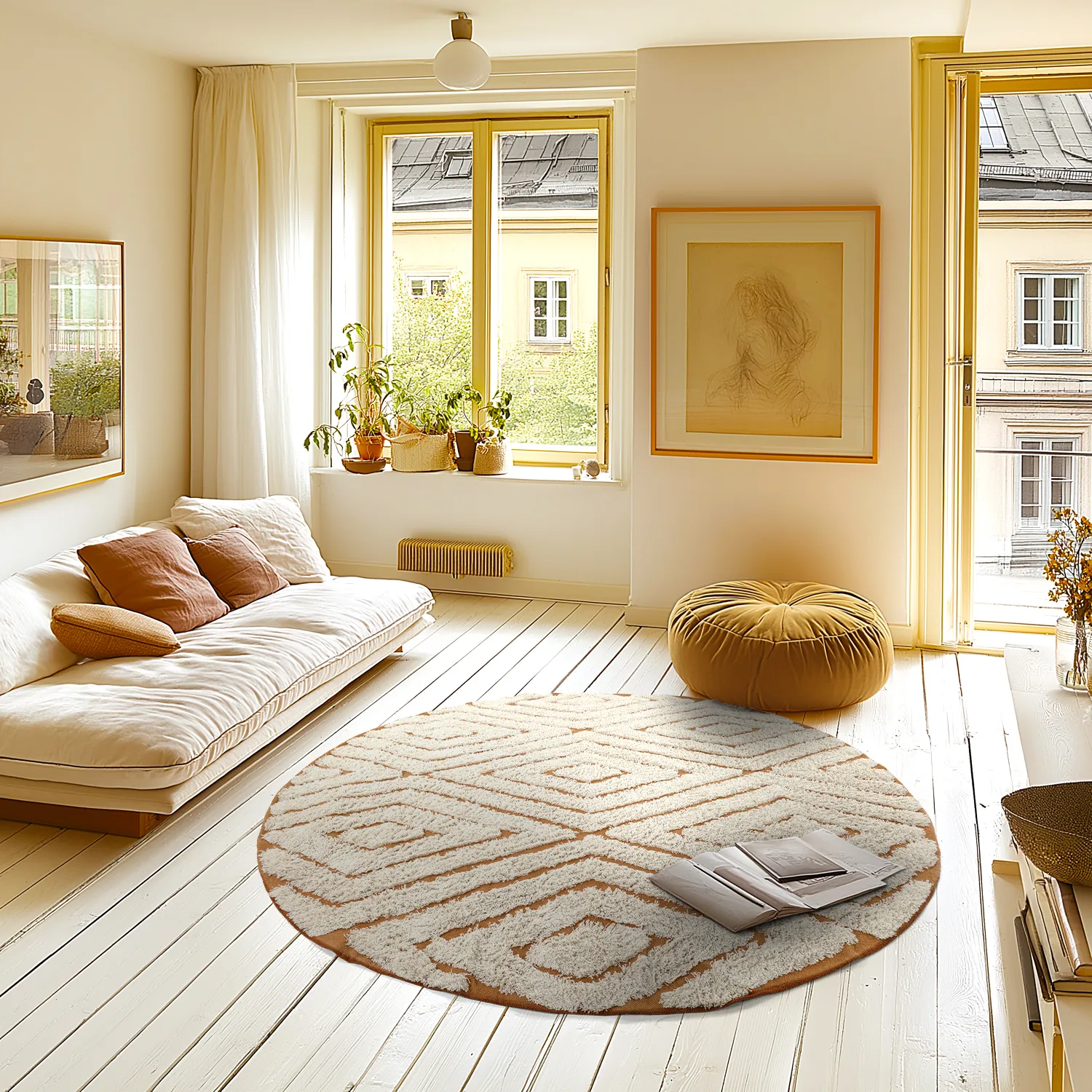 Runde tepper - Holwell Natural Cotton Shaggy (off white/brun)