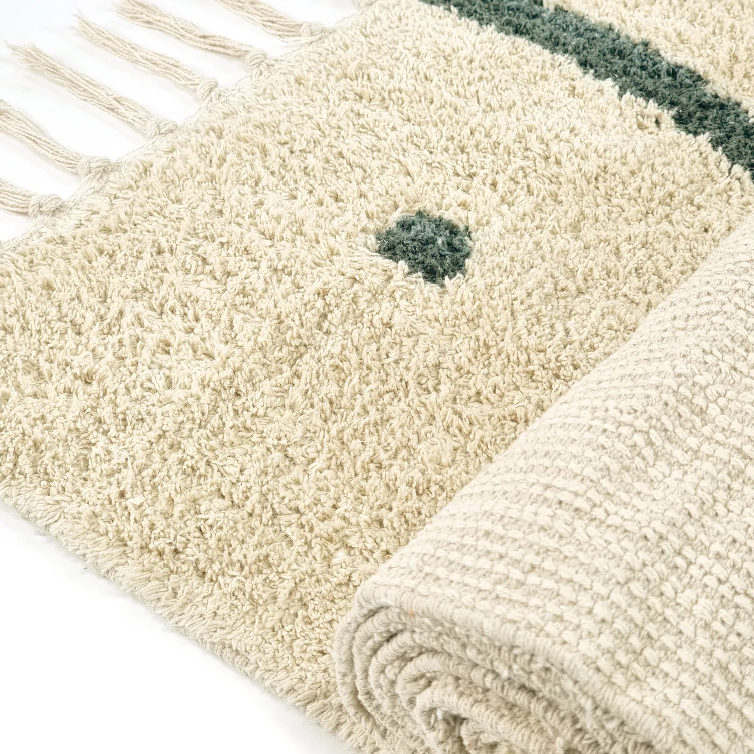Ryetepper - Leora Natural Cotton Shaggy (beige/grønn)
