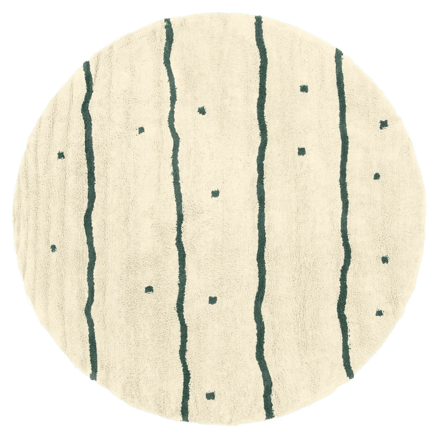Rundt teppe - Leora Natural Cotton Shaggy (beige/grønn)