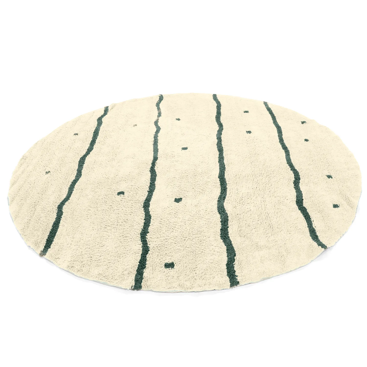 Rundt teppe - Leora Natural Cotton Shaggy (beige/grønn)