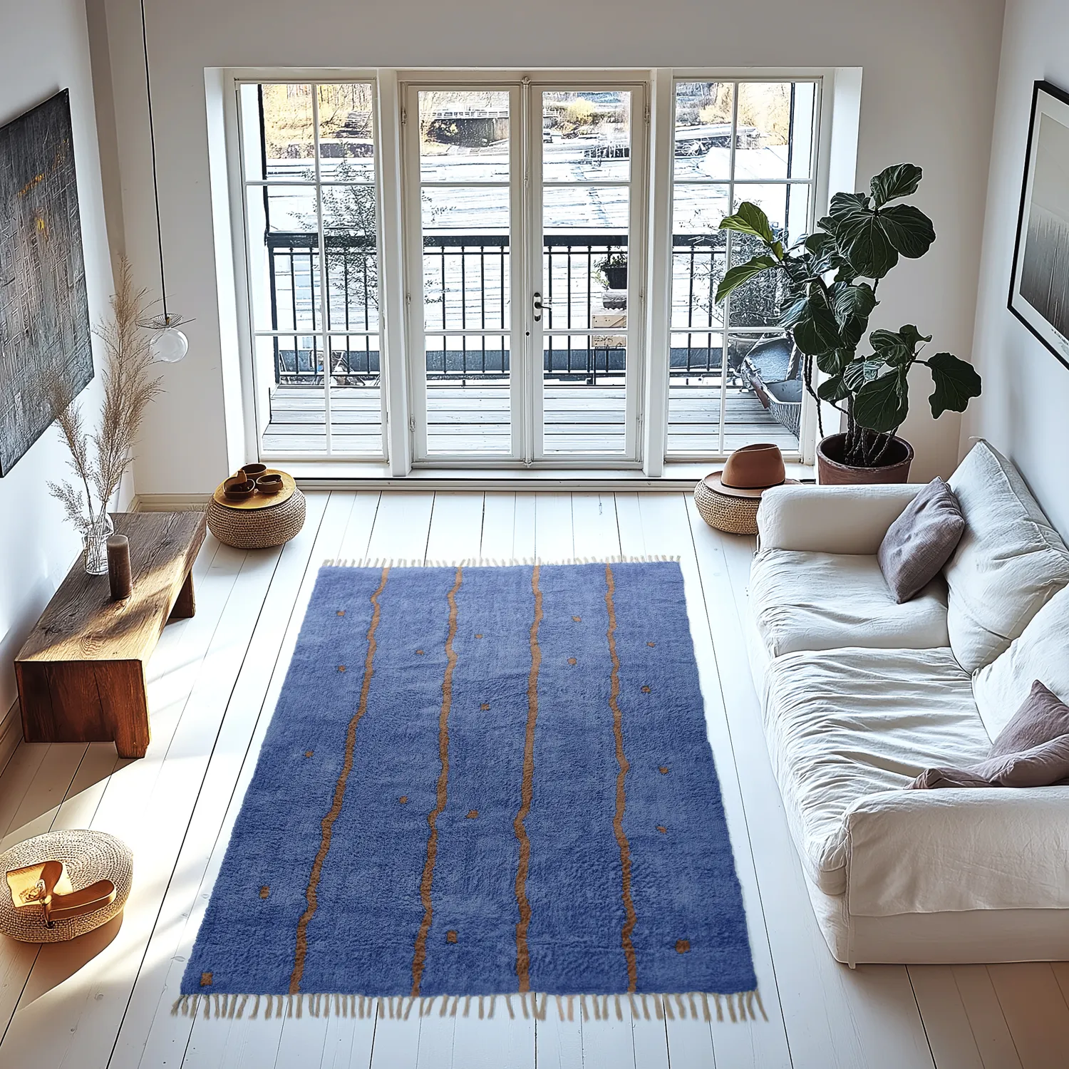 Ryetepper - Leora Natural Cotton Shaggy (blå/brun)