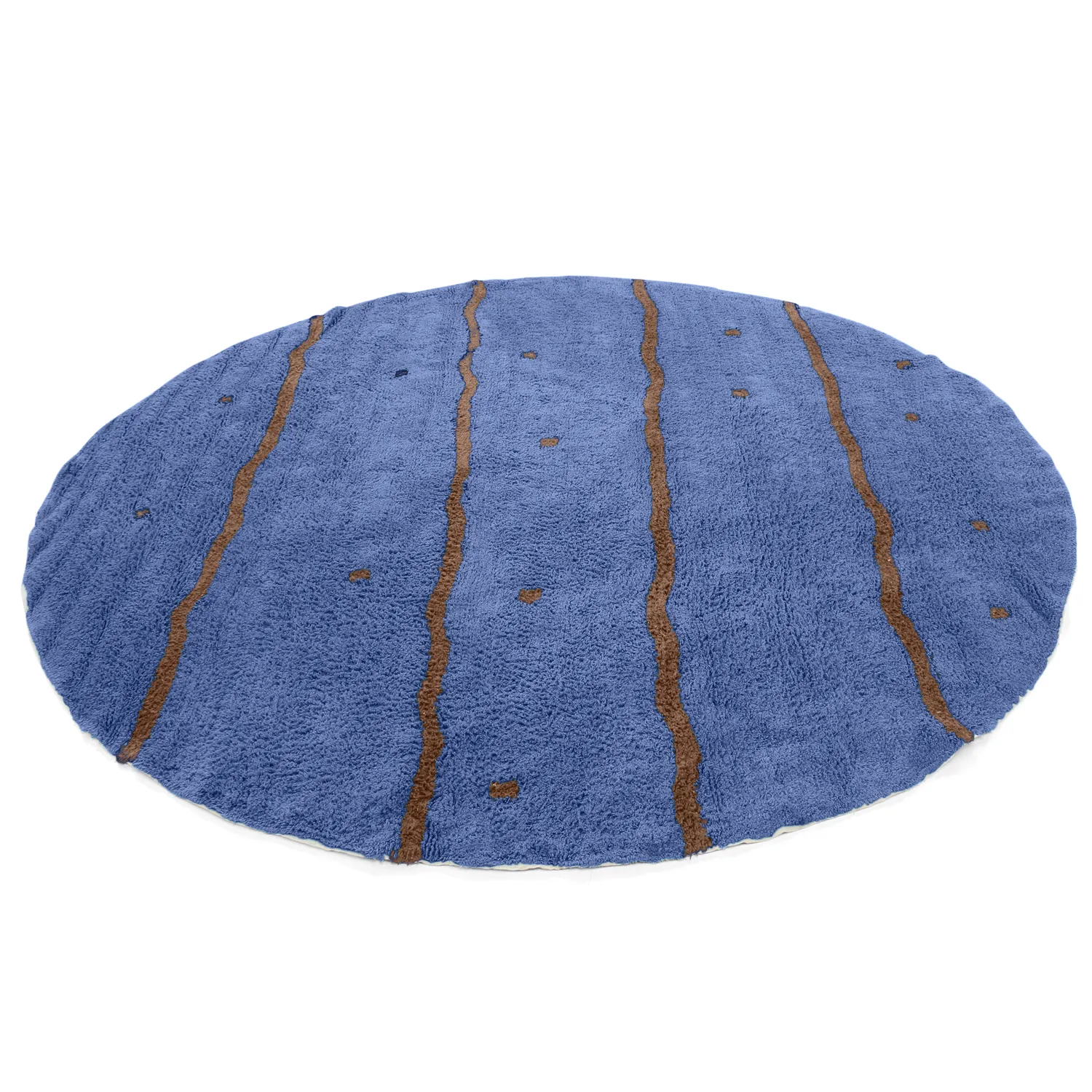 Rundt teppe - Leora Natural Cotton Shaggy (blå/brun)