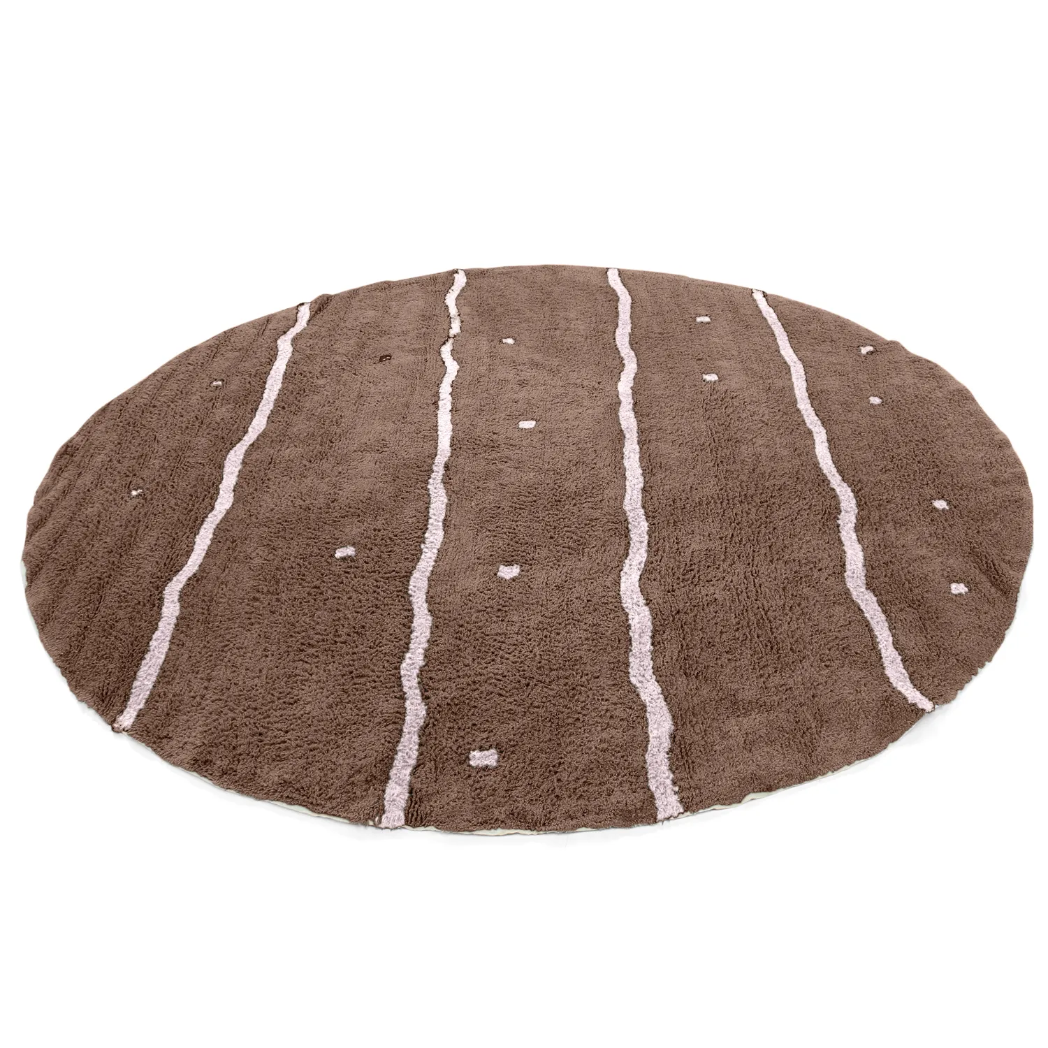 Rundt teppe - Leora Natural Cotton Shaggy (brun/lilla)