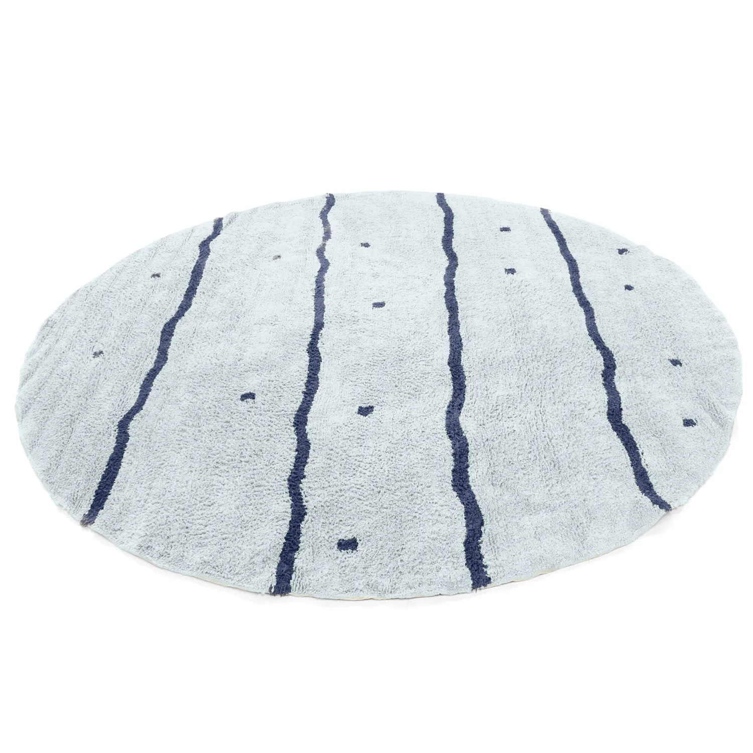Rundt teppe - Leora Natural Cotton Shaggy (grå/blå)
