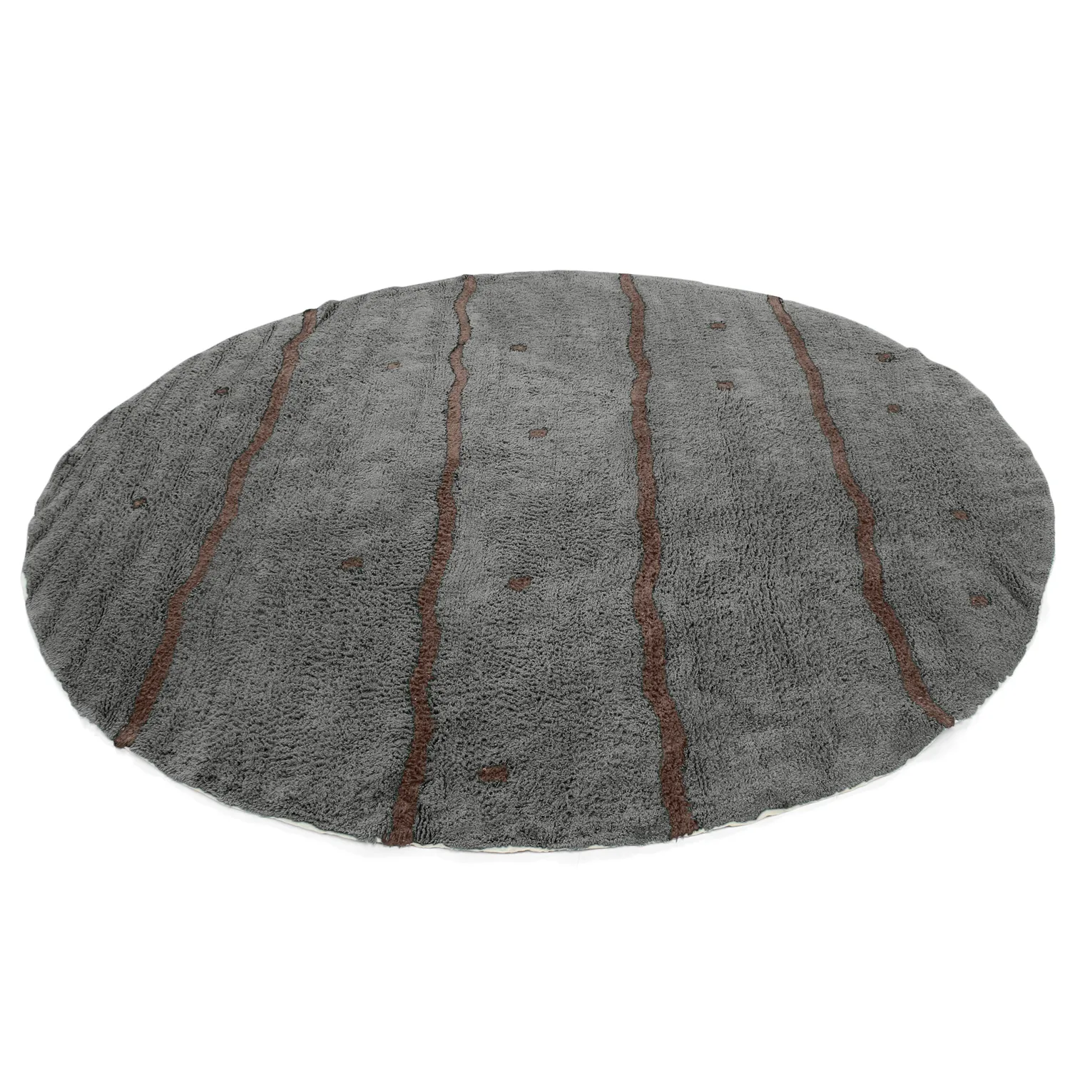 Rundt teppe - Leora Natural Cotton Shaggy (svart/brun)