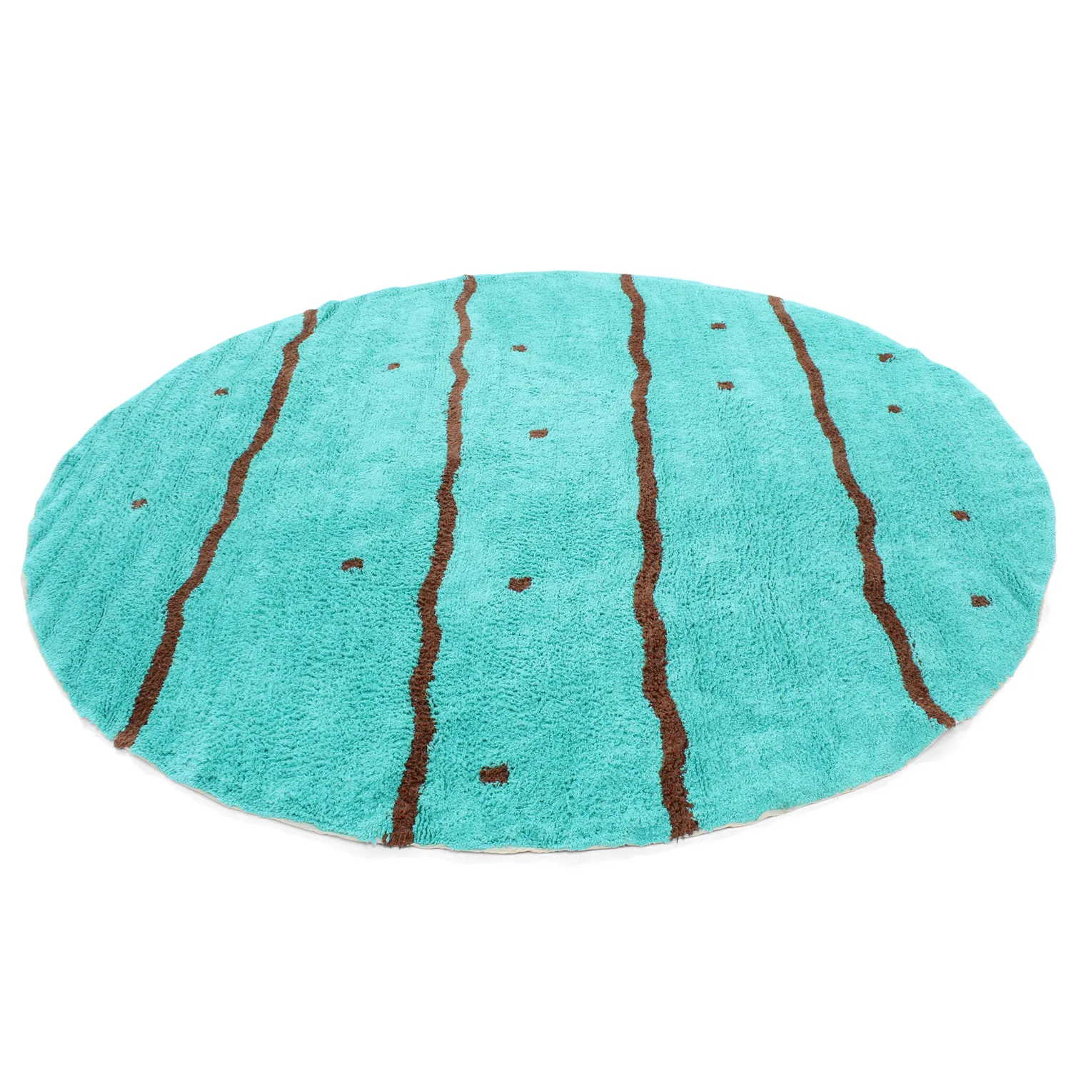 Rundt teppe - Leora Natural Cotton Shaggy (turkis/brun)