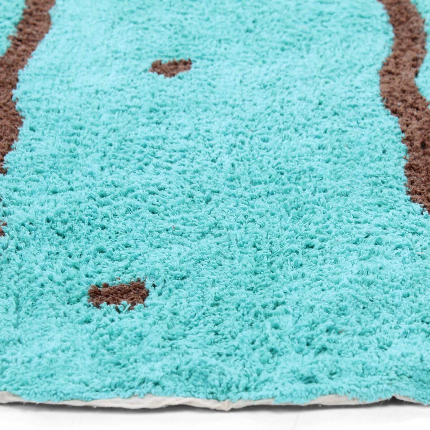 Rundt teppe - Leora Natural Cotton Shaggy (turkis/brun)