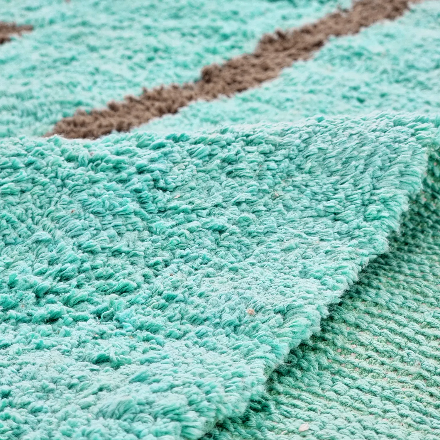 Rundt teppe - Leora Natural Cotton Shaggy (turkis/brun)