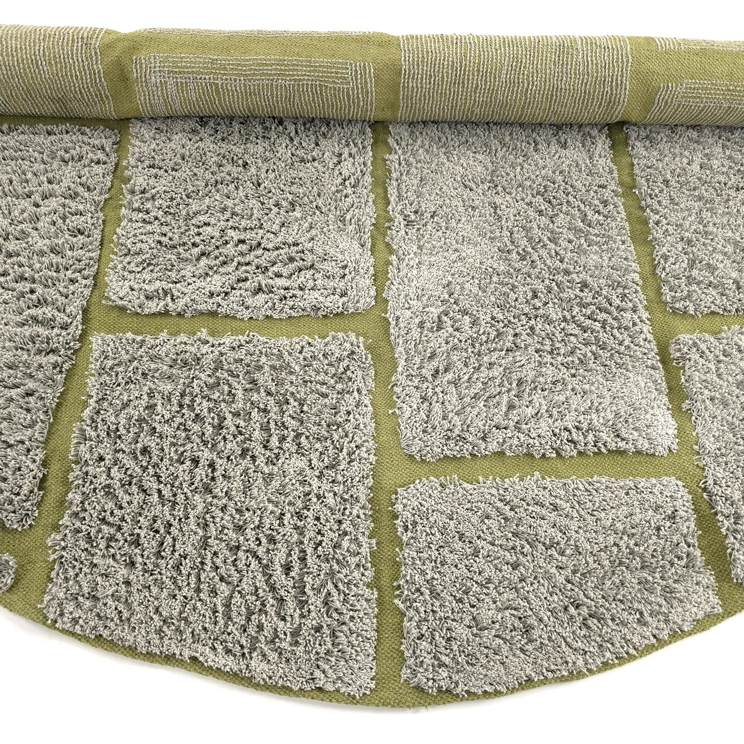 Runde tepper - Lindley Natural Cotton Shaggy (greige/grønn)