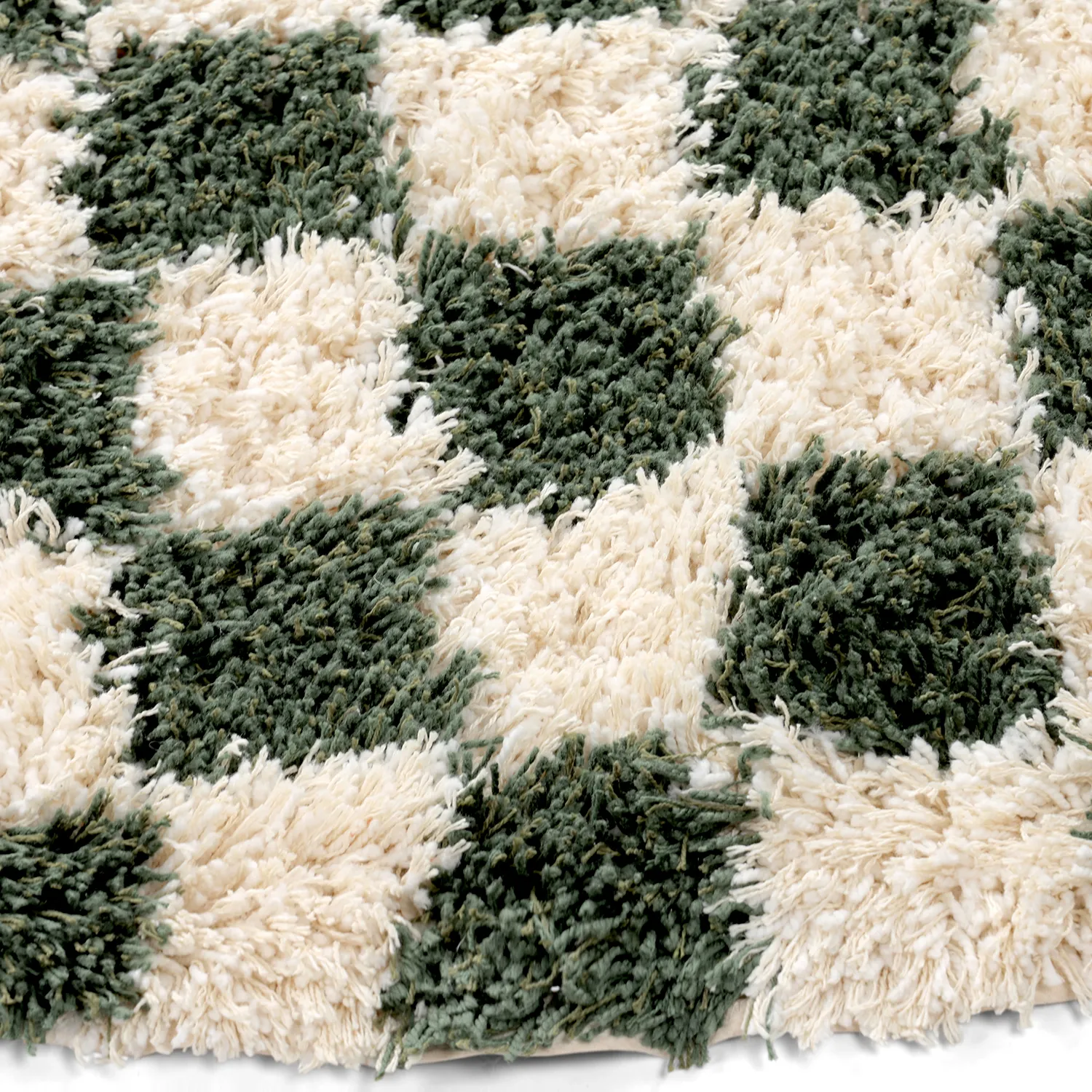 Rundt teppe - Methoni Check Cotton Shaggy (krem/grønn)