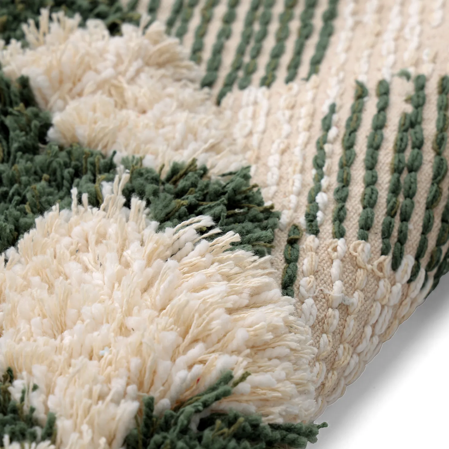 Rundt teppe - Methoni Check Cotton Shaggy (krem/grønn)
