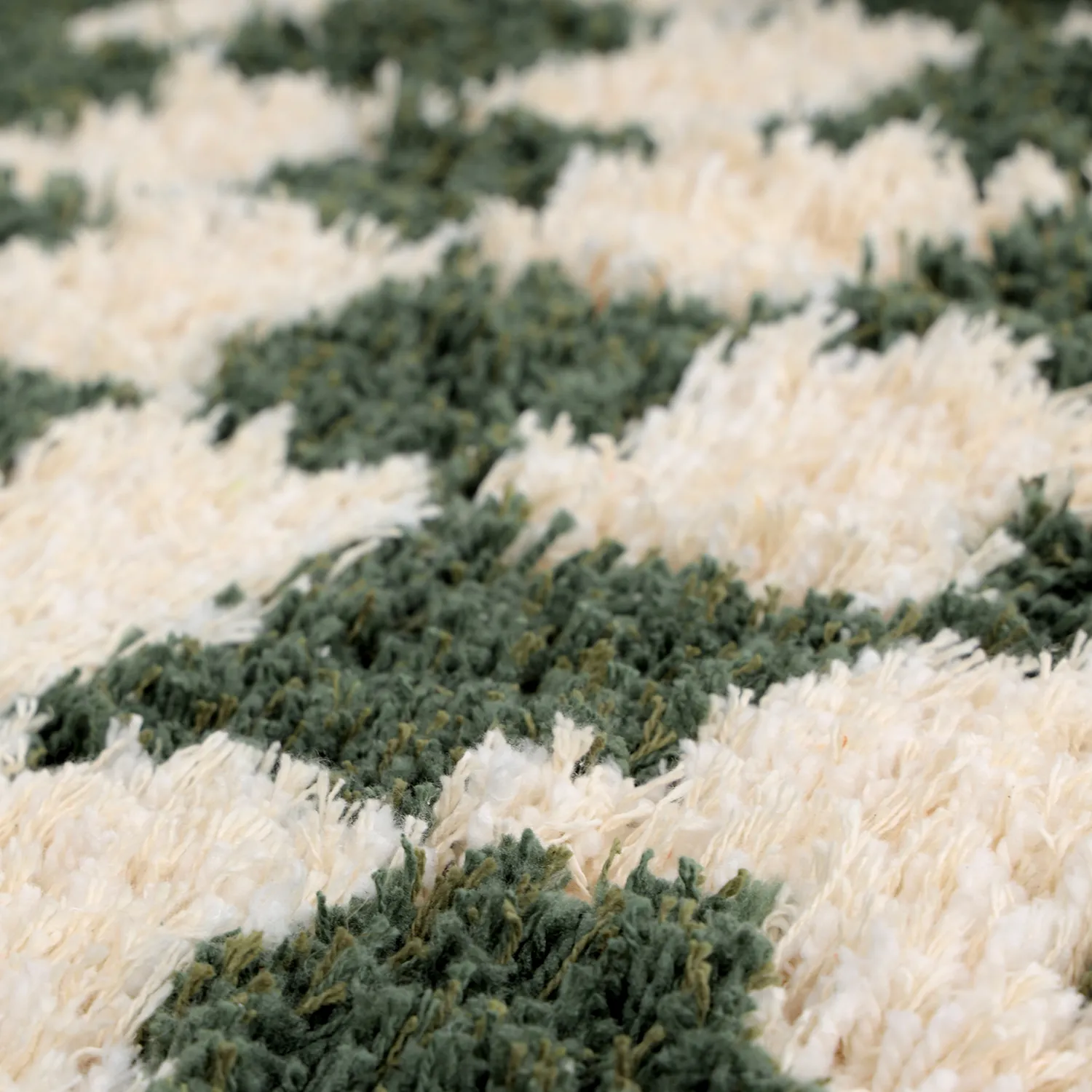 Rundt teppe - Methoni Check Cotton Shaggy (krem/grønn)