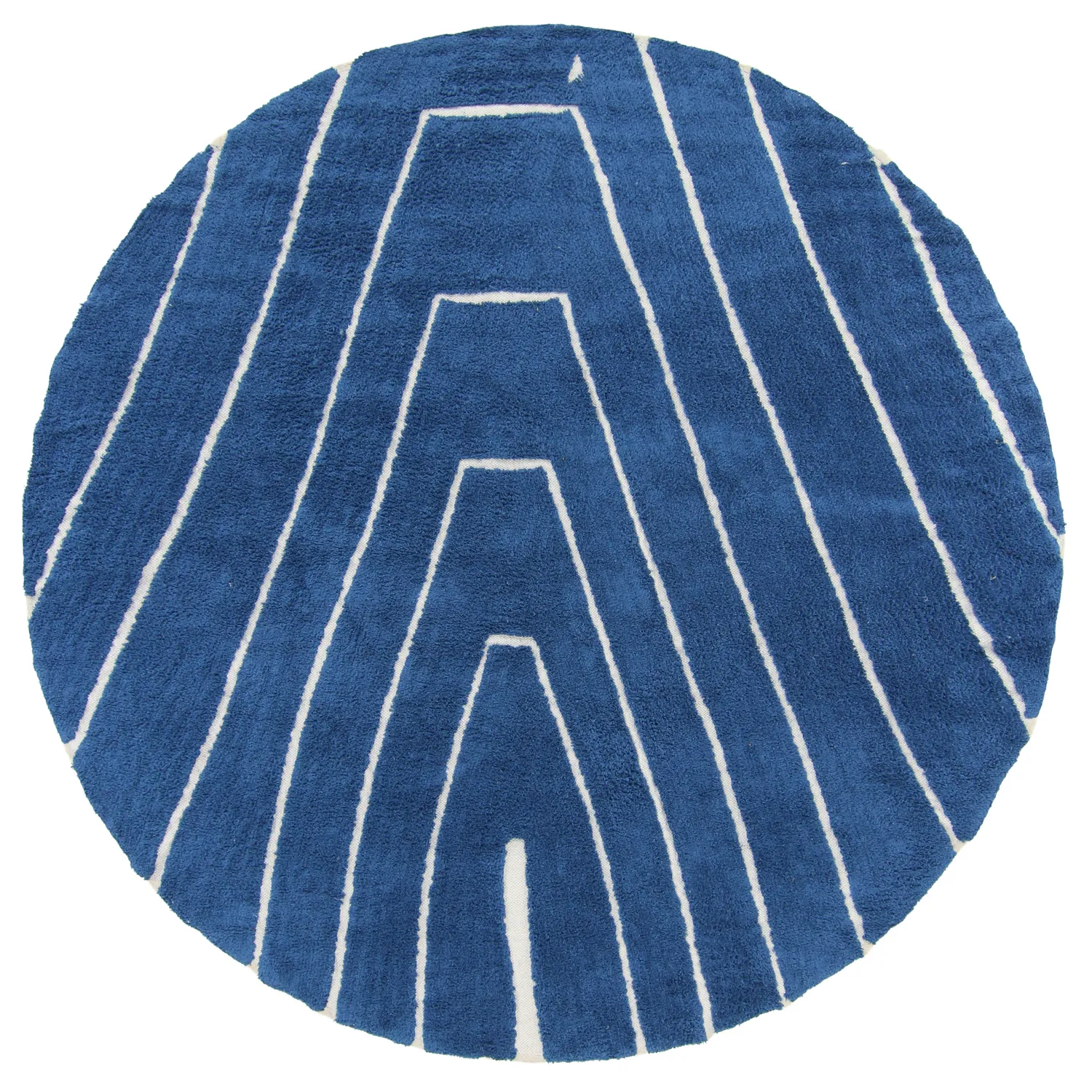 Rundt teppe - Sivia Natural Cotton Shaggy (blå)