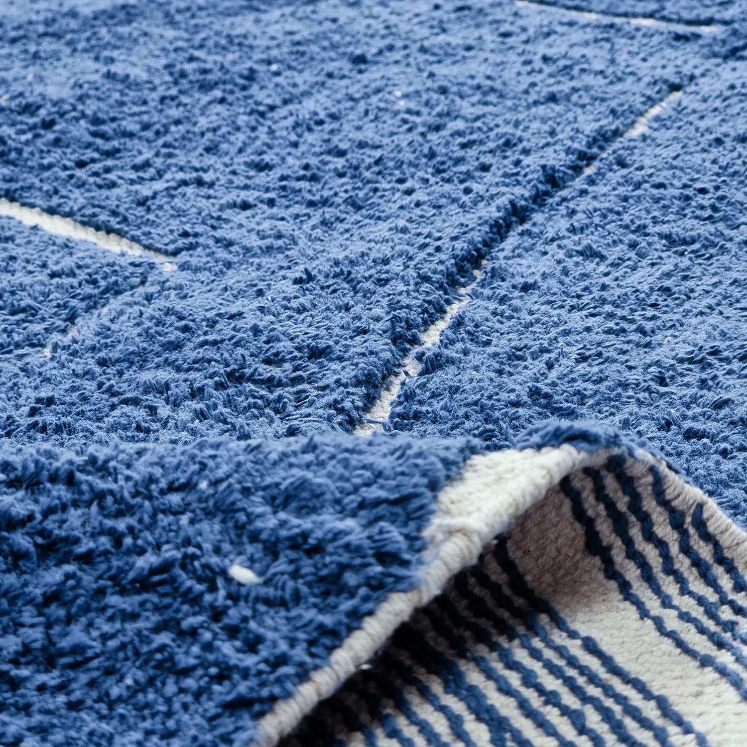 Rundt teppe - Sivia Natural Cotton Shaggy (blå)