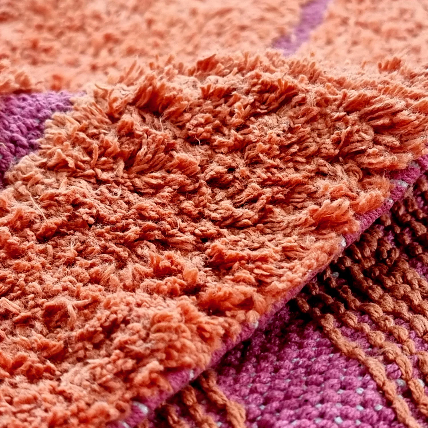 Rundt teppe - Sivia Natural Cotton Shaggy (rød/oransje)