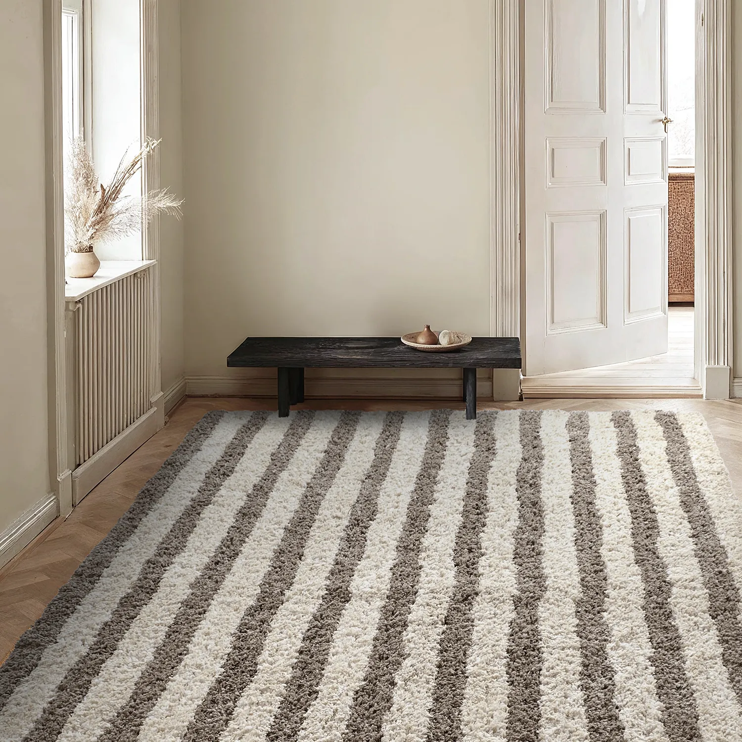 Ryetepper - Thira Stripe Cotton Shaggy (kermanvärinen/taupe)