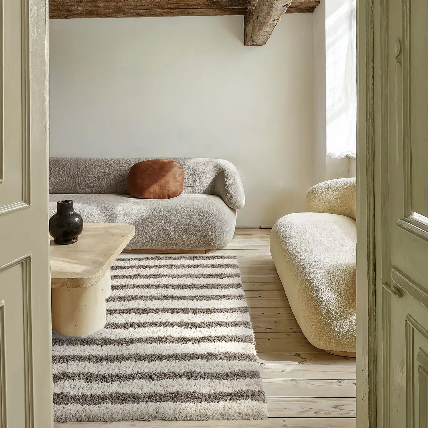 Ryetepper - Thira Stripe Cotton Shaggy (kermanvärinen/taupe)