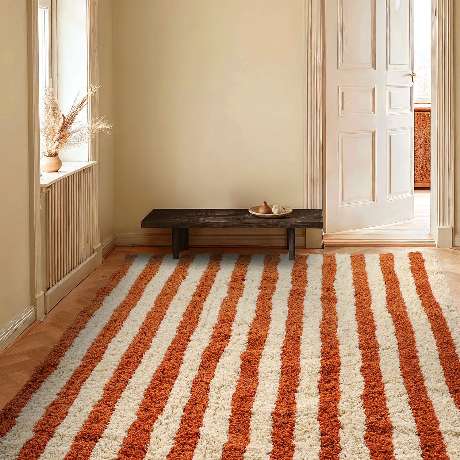 Ryetepper - Thira Stripe Cotton Shaggy (lysegul/lys oransje)