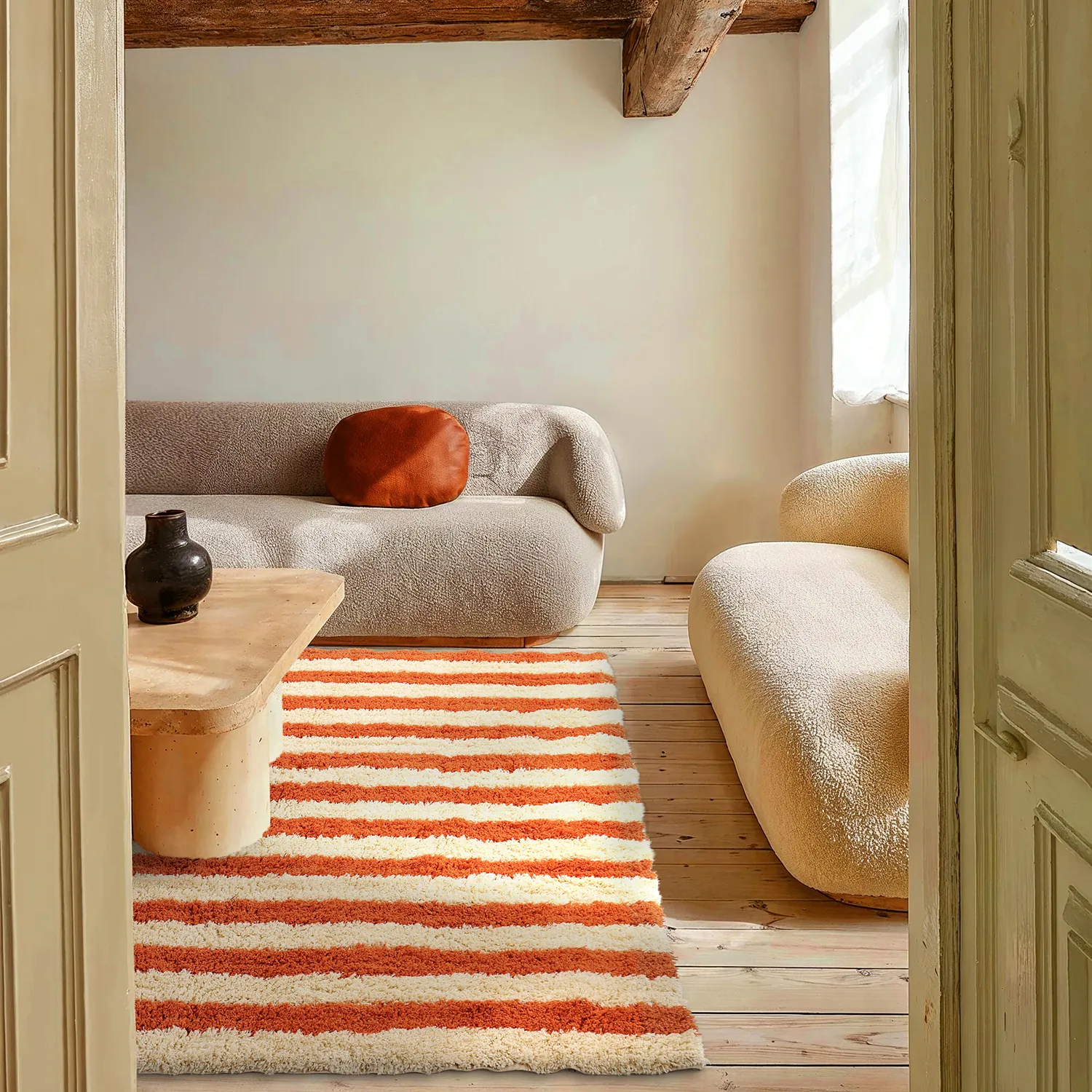 Ryetepper - Thira Stripe Cotton Shaggy (lysegul/lys oransje)