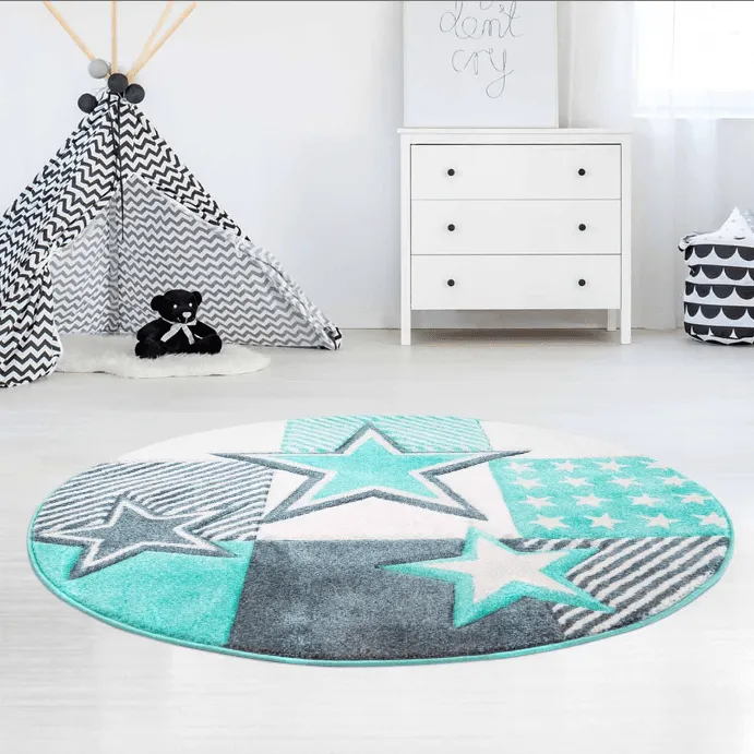 Barneteppe - Bueno Night Stars Rund (turkis)