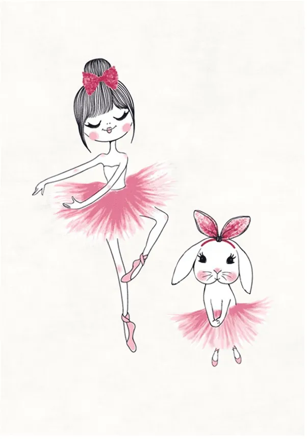Barneteppe - Dancing ballerinas (rosa)