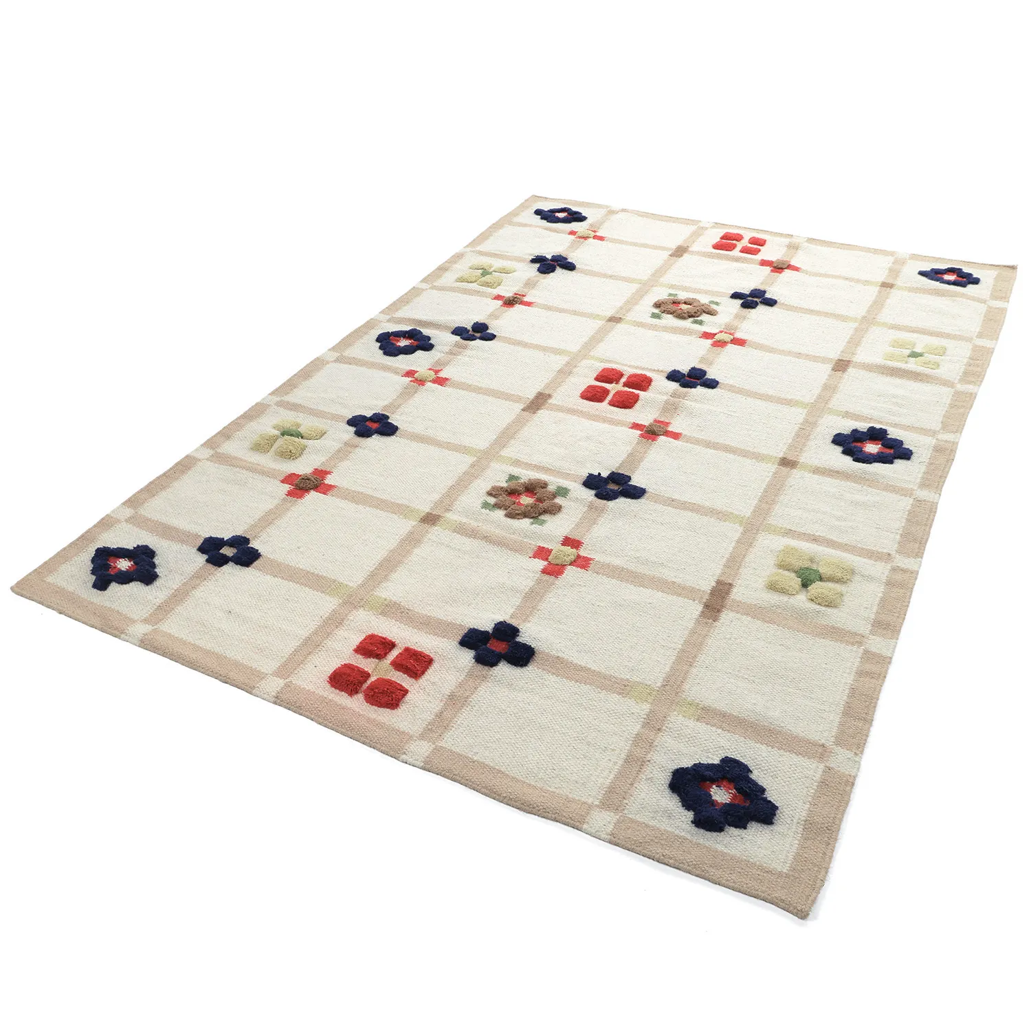 Ullteppe - Lausanne Flatweave Tufted Premium (hvit/beige)