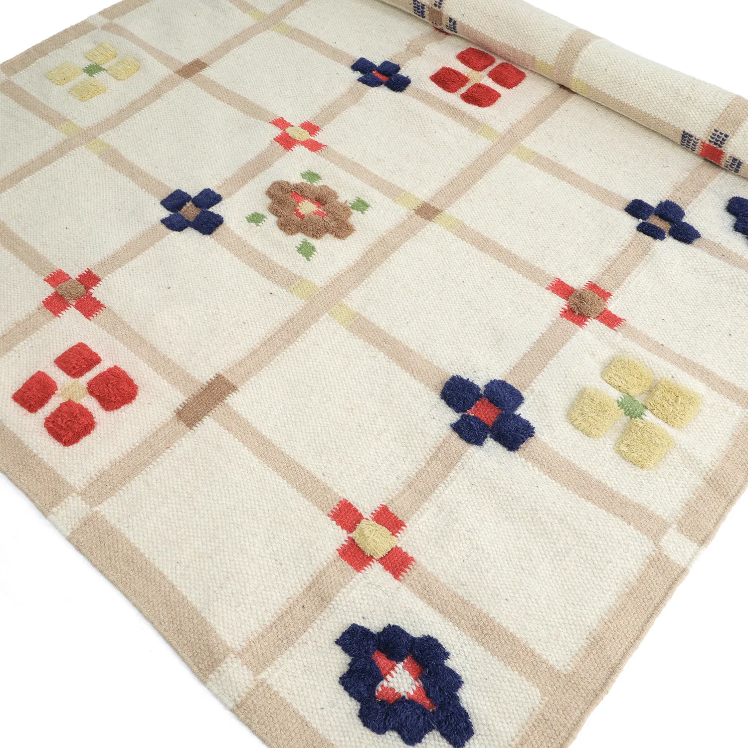 Ullteppe - Lausanne Flatweave Tufted Premium (hvit/beige)