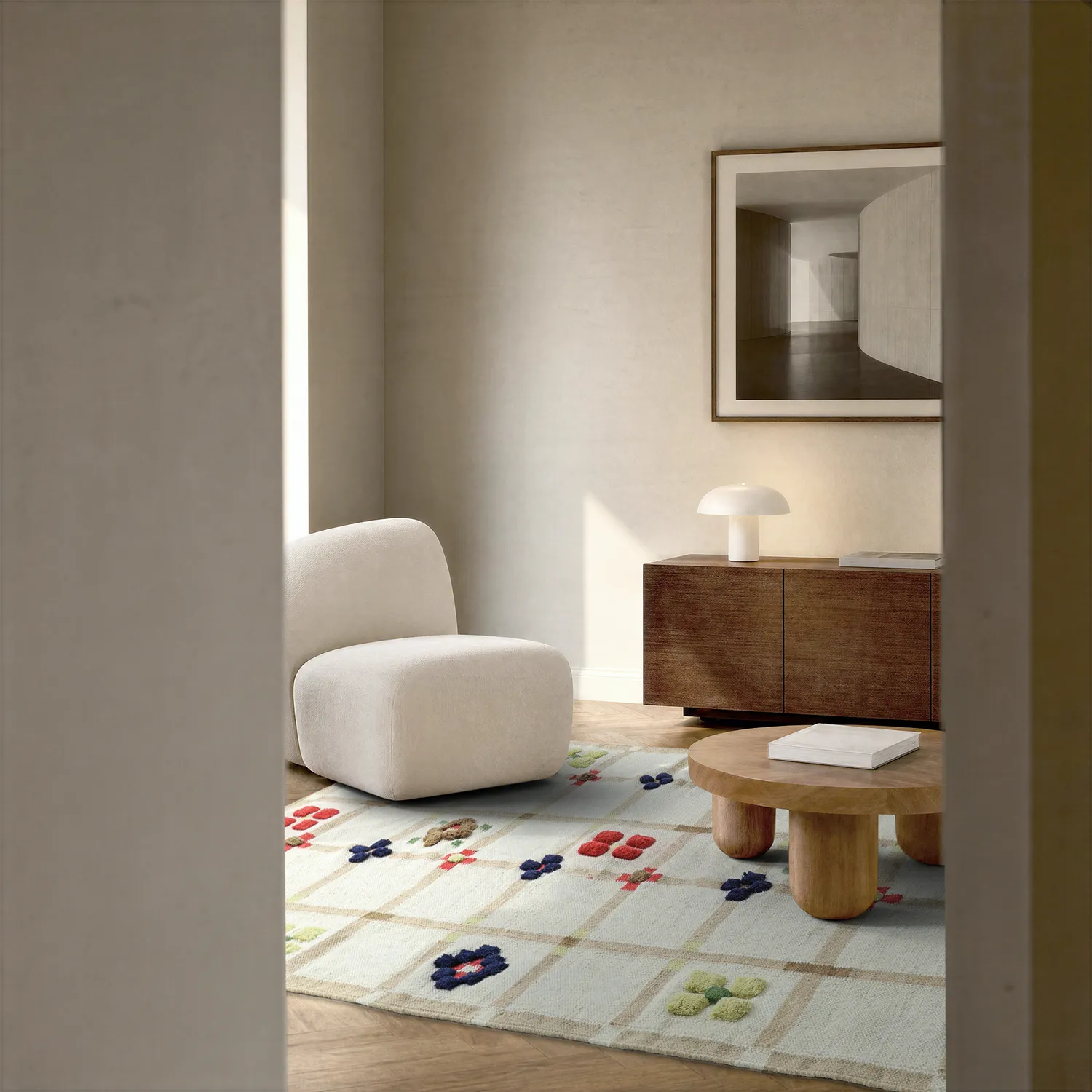 Ullteppe - Lausanne Flatweave Tufted Premium (hvit/beige)