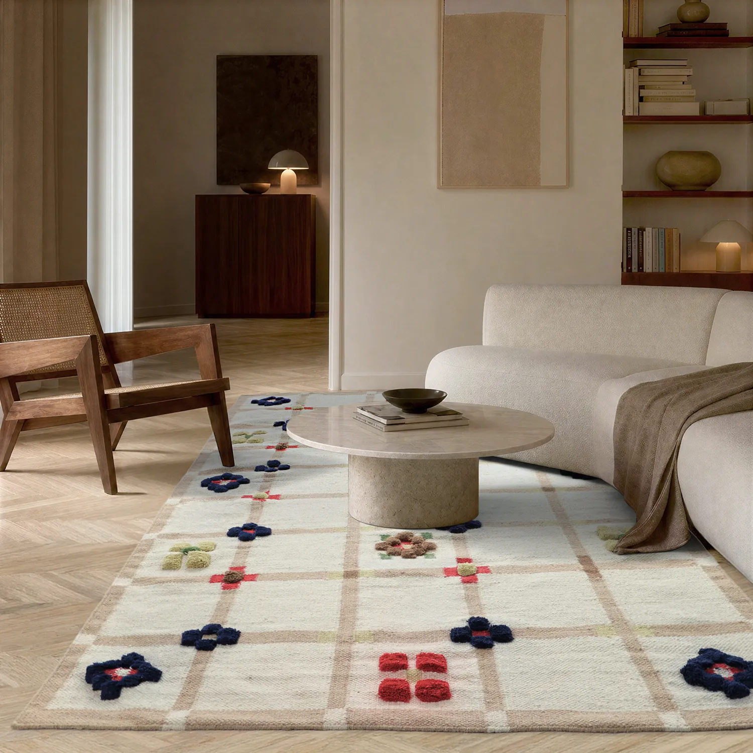 Ullteppe - Lausanne Flatweave Tufted Premium (hvit/beige)