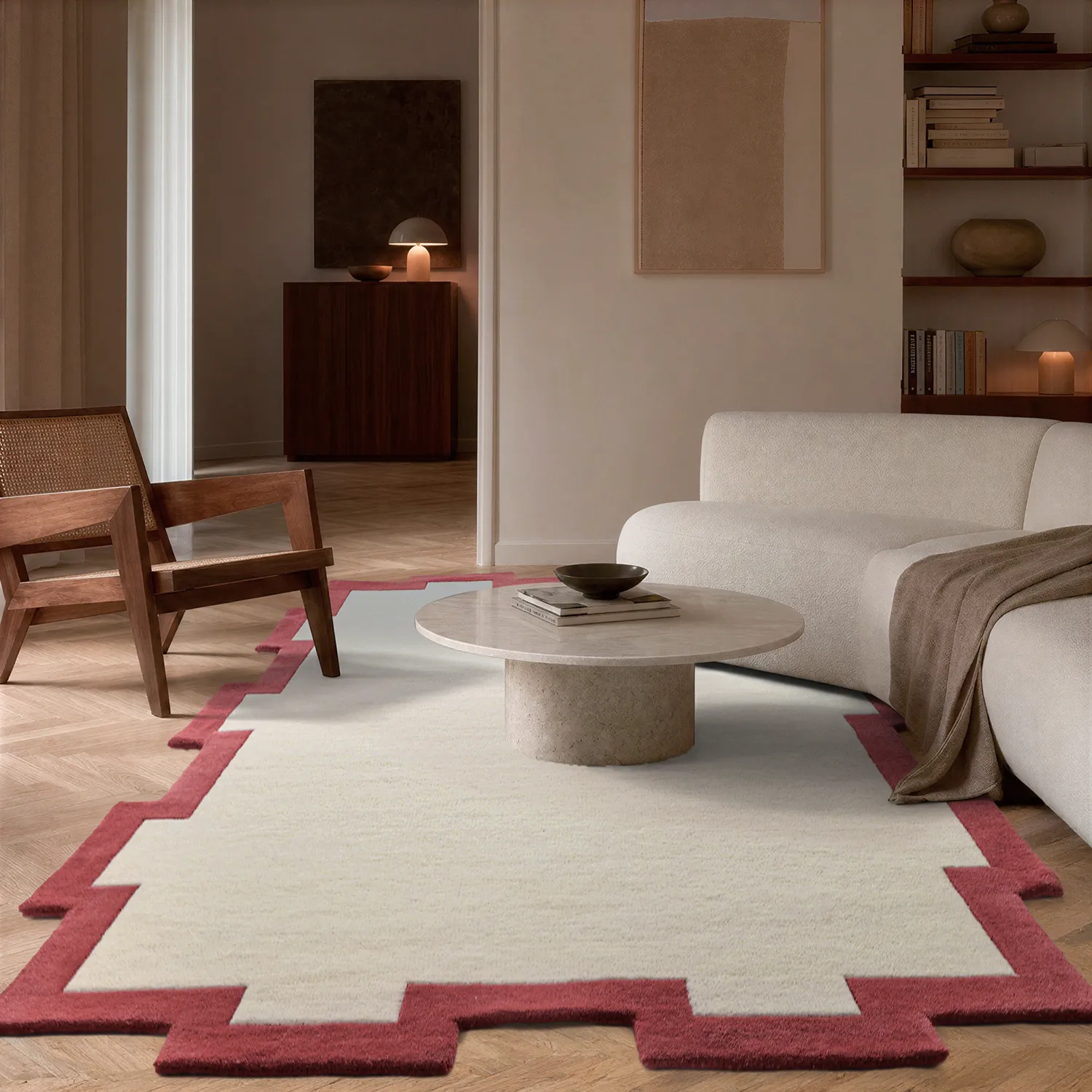 Ullteppe - Agra Hand Tufted Wool Premium (krem/rød)