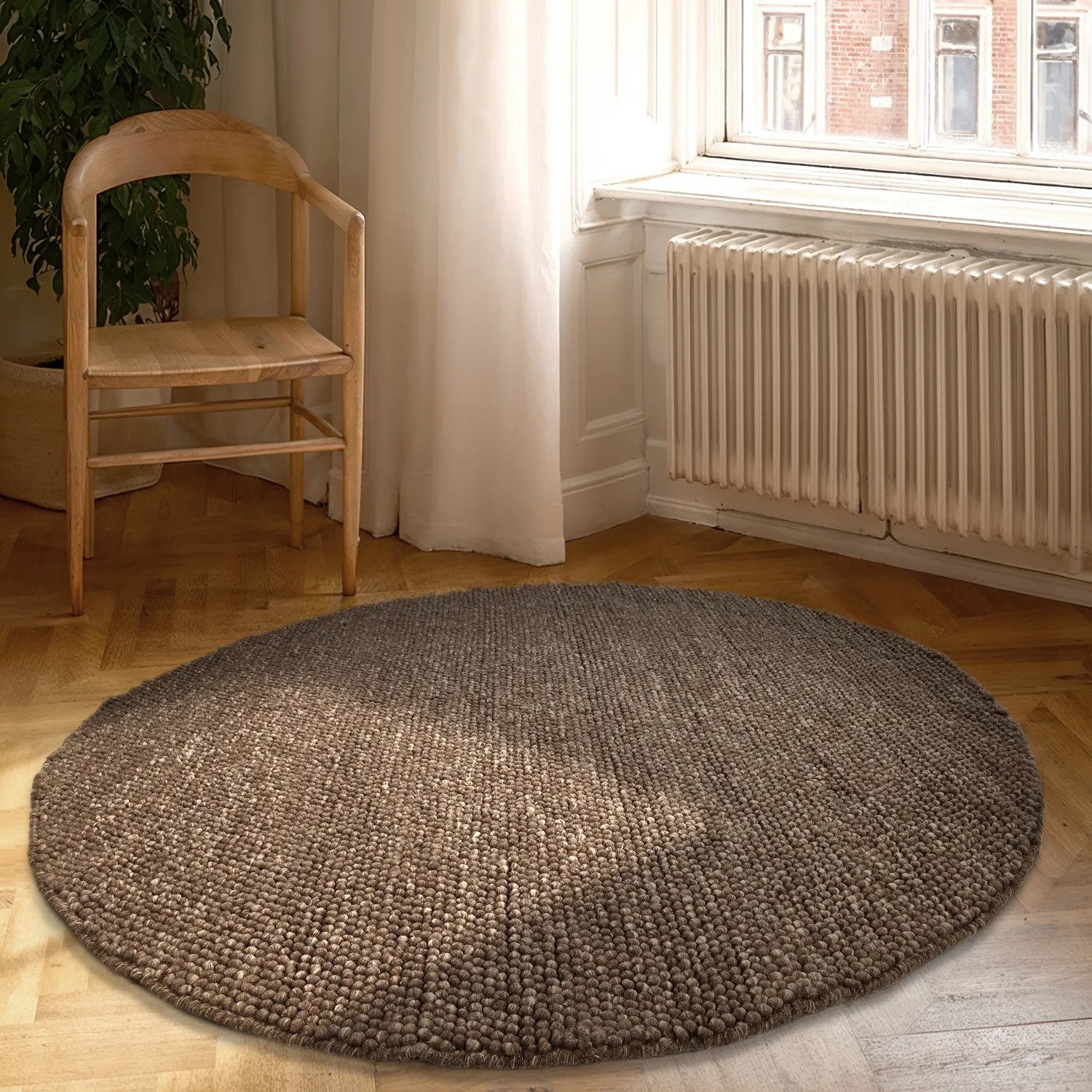 Rundt teppe - Avafors Wool Bubble (brun/beige)