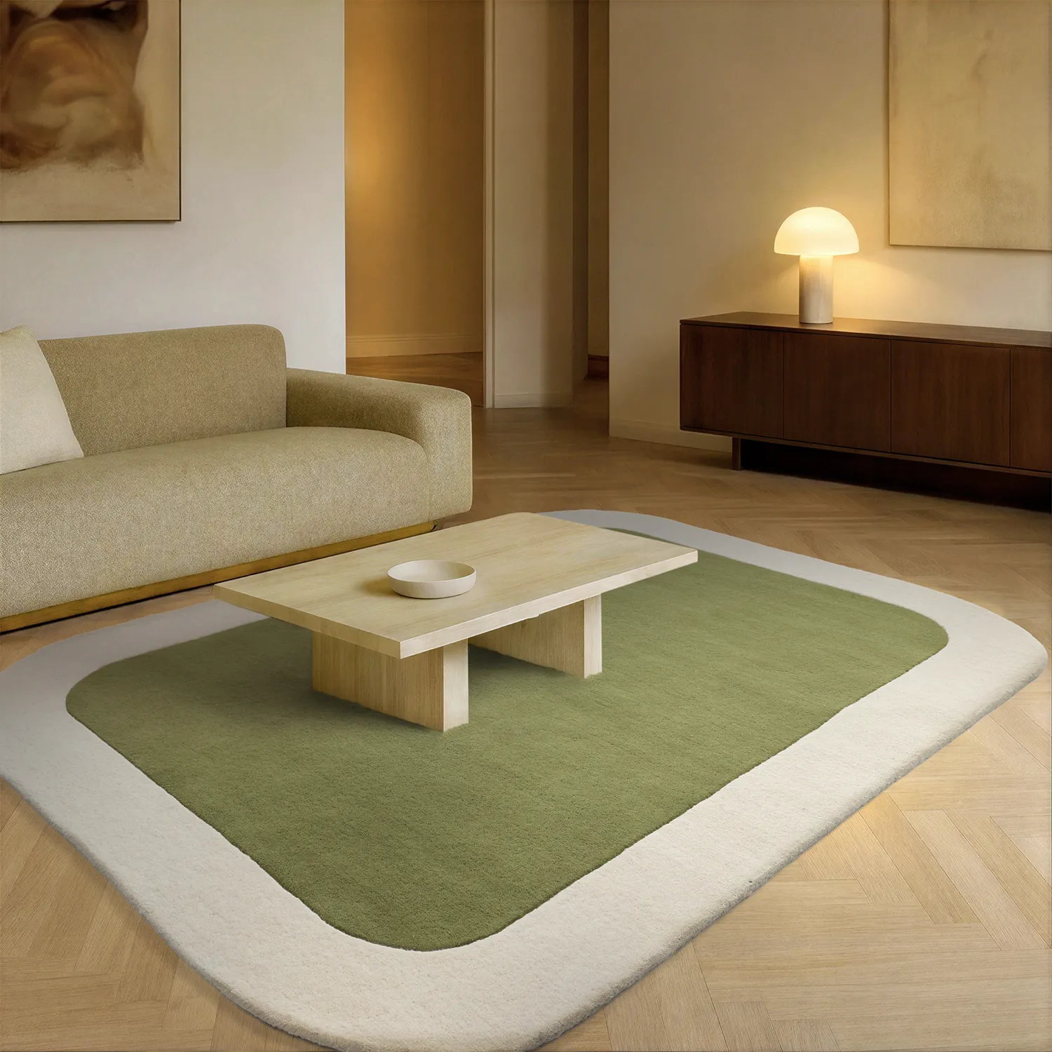 Ullteppe - Puri Hand Tufted Wool Premium (grønn/kremfarget)