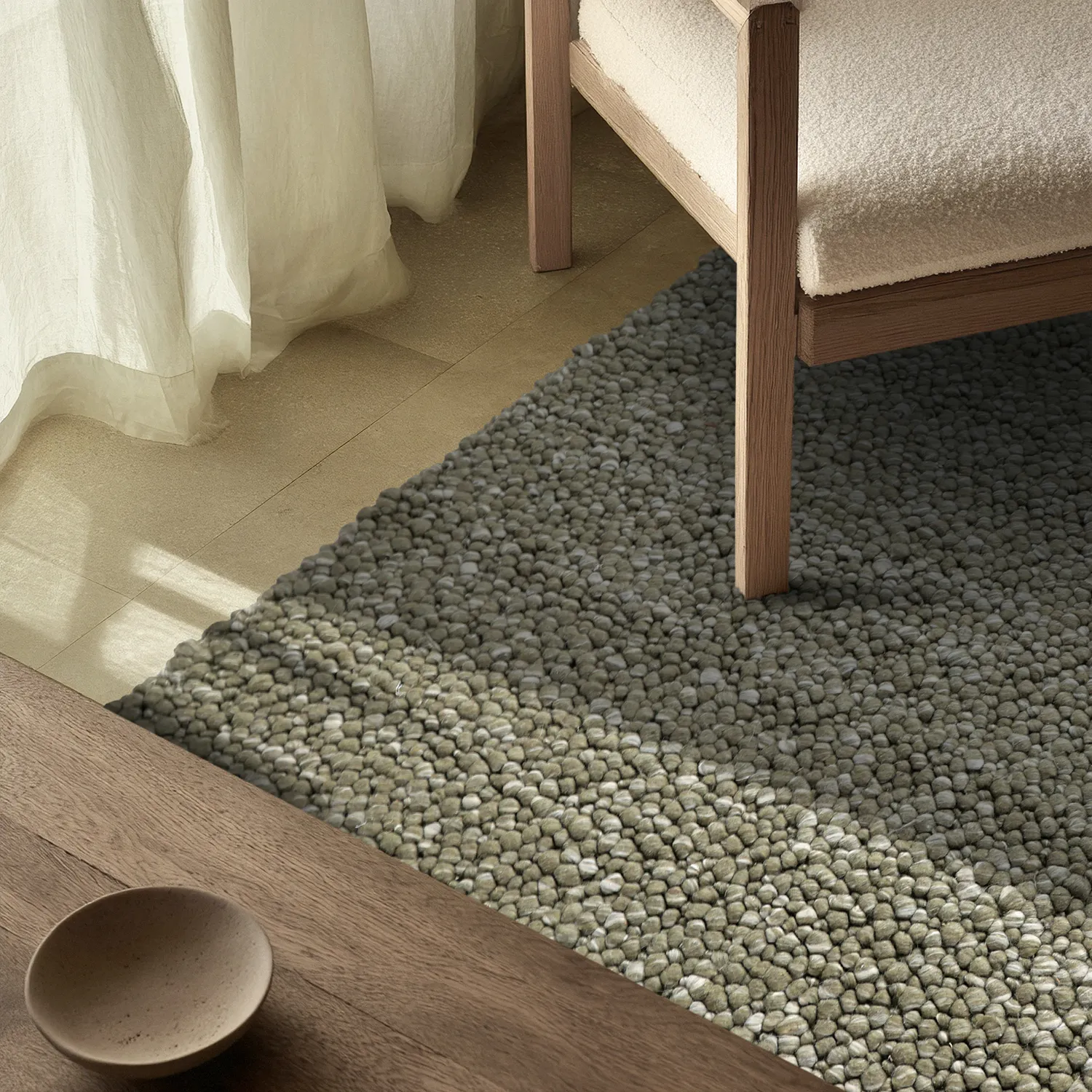 Ullteppe - Sala Irregular Wool Bubble (mosegrønn/hvit melert)