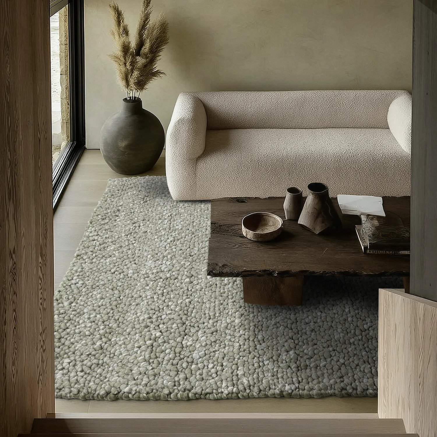 Ullteppe - Sala Irregular Wool Bubble (mosegrønn/hvit melert)