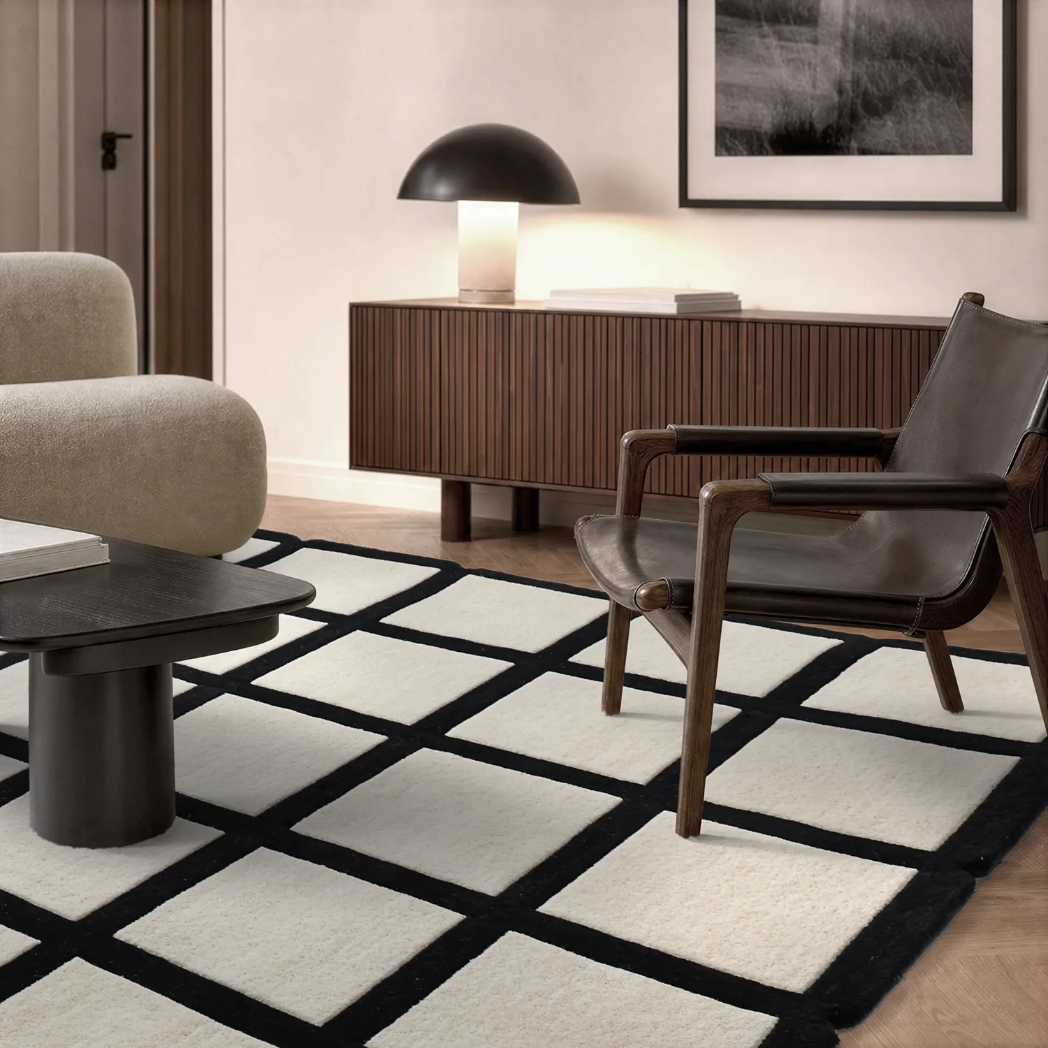 Ullteppe - Syl Hand Tufted Wool Premium (svart/hvitt)